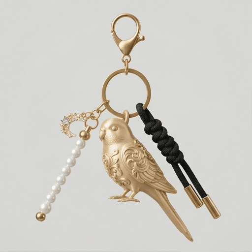 アキクサインコのルネサンス肖像画キーホルダー(シルクゴールド)