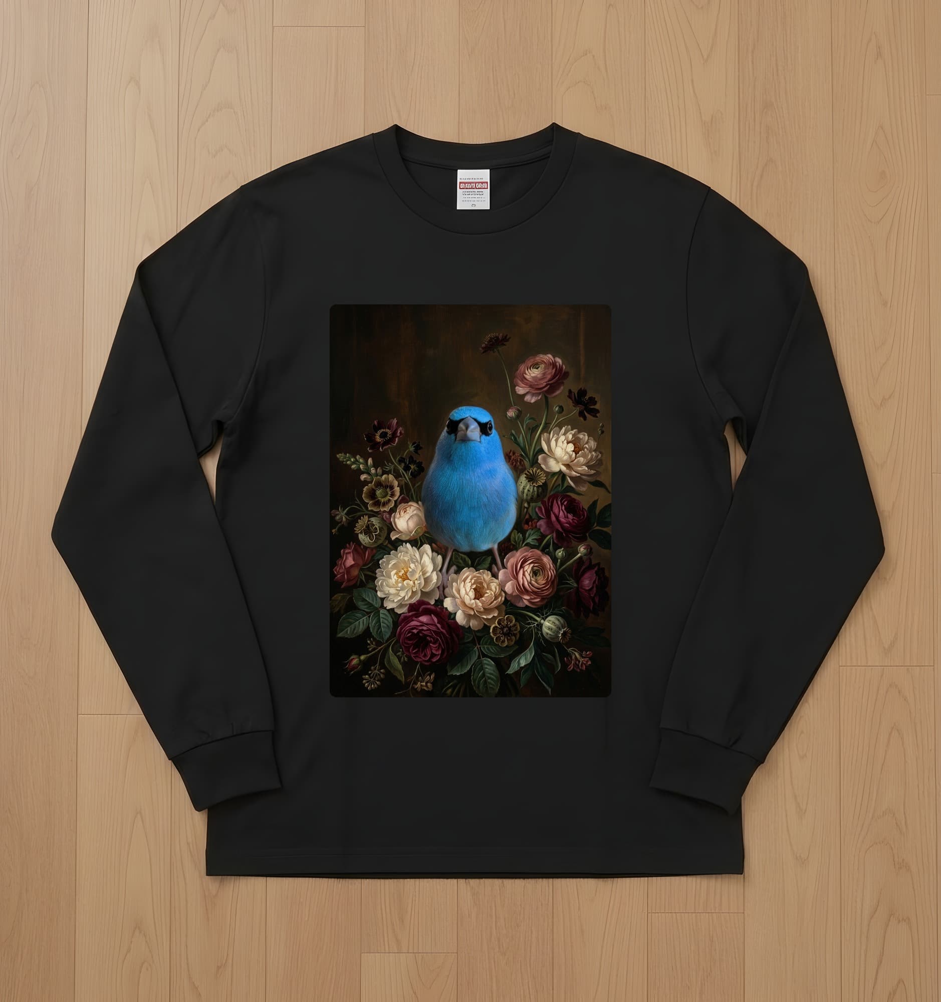 Cordon bleu Floral Oil-Painting Floral Long Sleeve T-Shirt (Black)