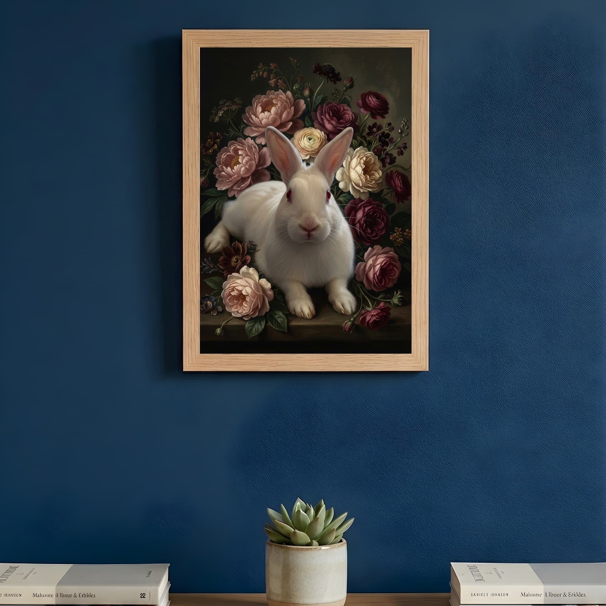 ニュージーランドホワイトの花の油絵風アート花柄額装プリント(A3サイズ) 3