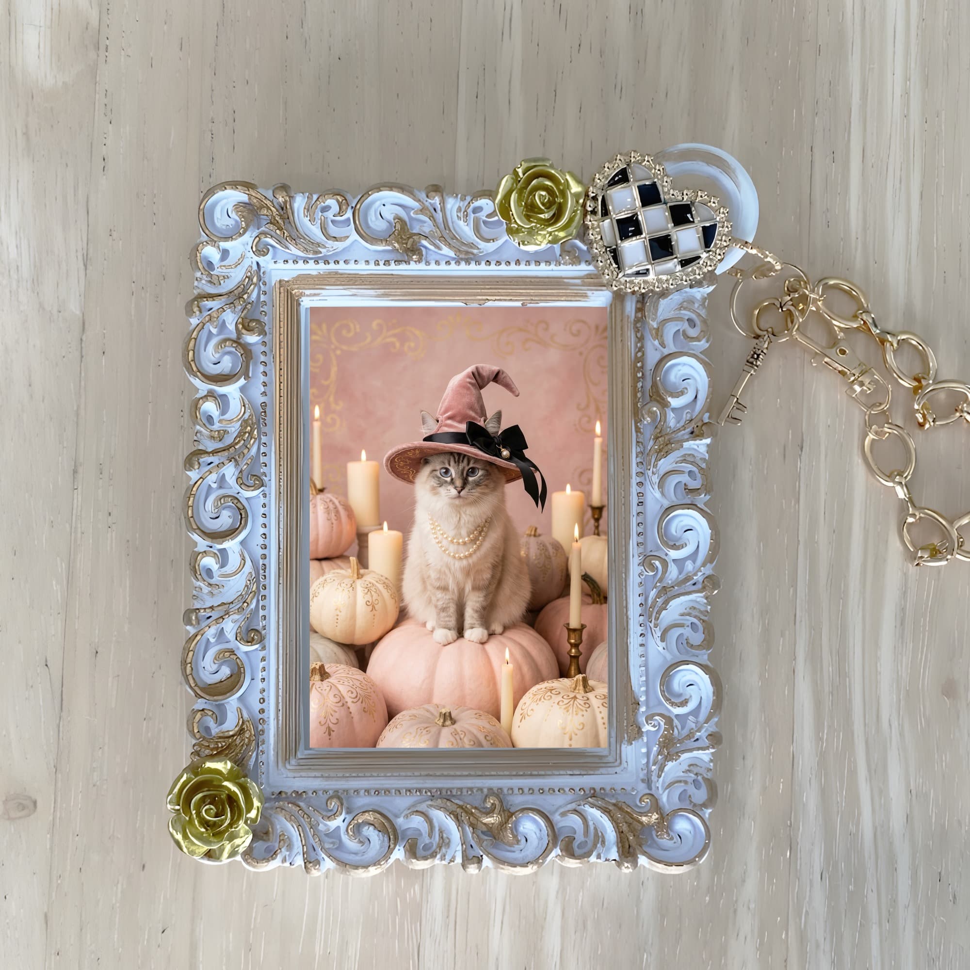 Ragdoll Pumpkin & Candlelight Oil-Painting Halloween Bag Charm (White)