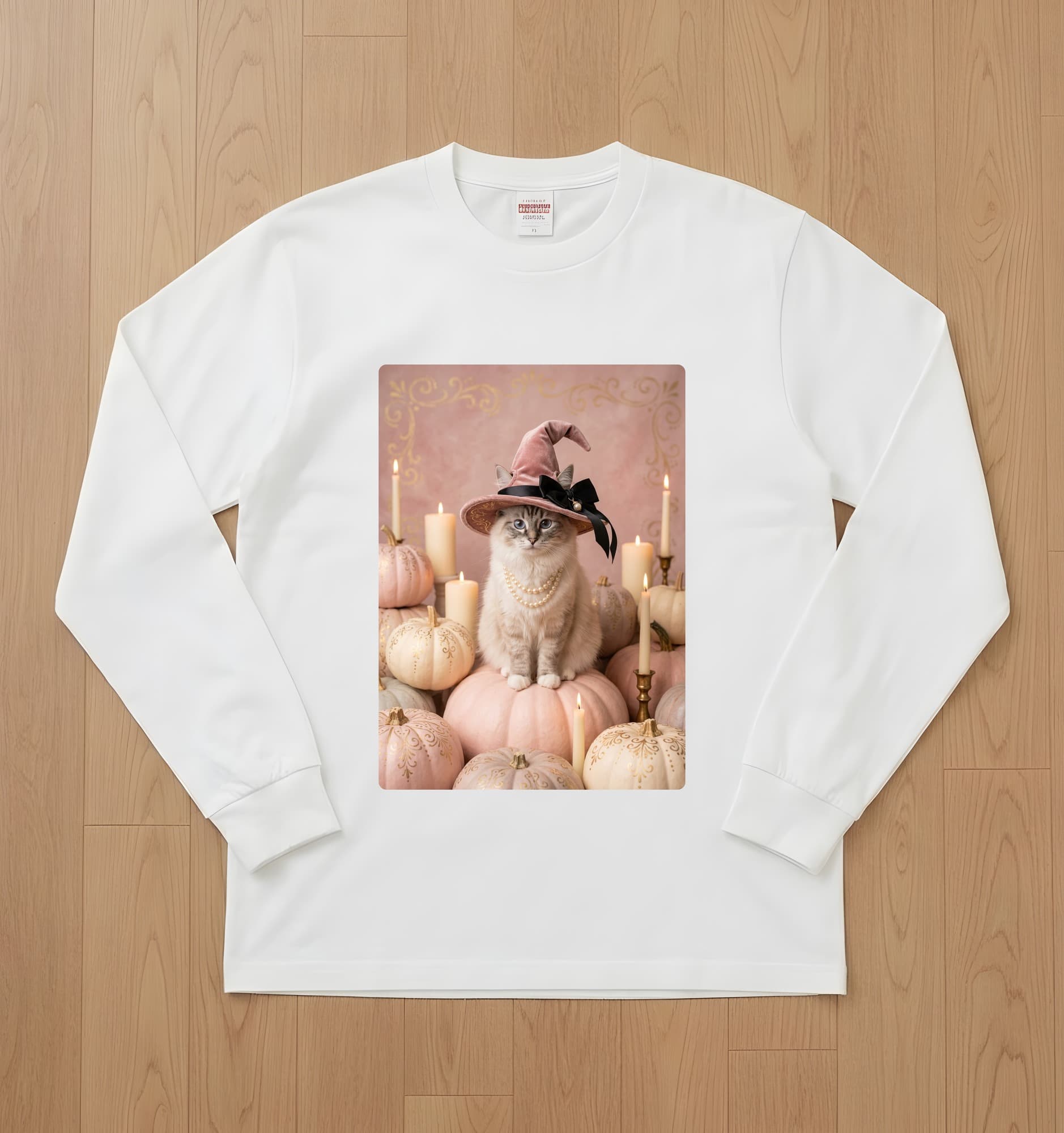 Ragdoll Pumpkin & Candlelight Oil-Painting Halloween Long Sleeve T-Shirt (White)