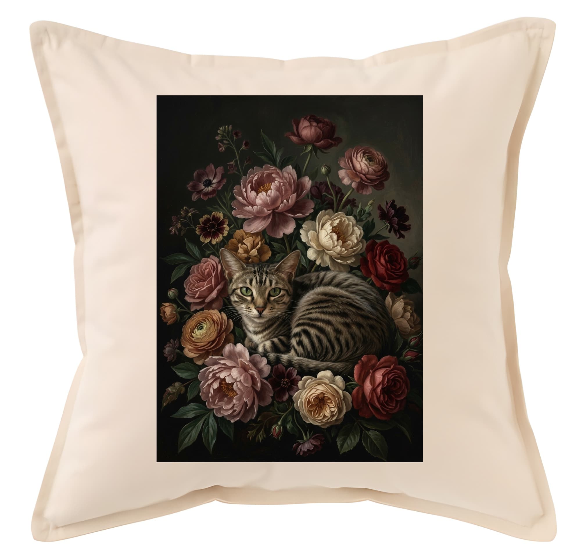 American Shorthair Floral Oil-Painting Floral Cushion