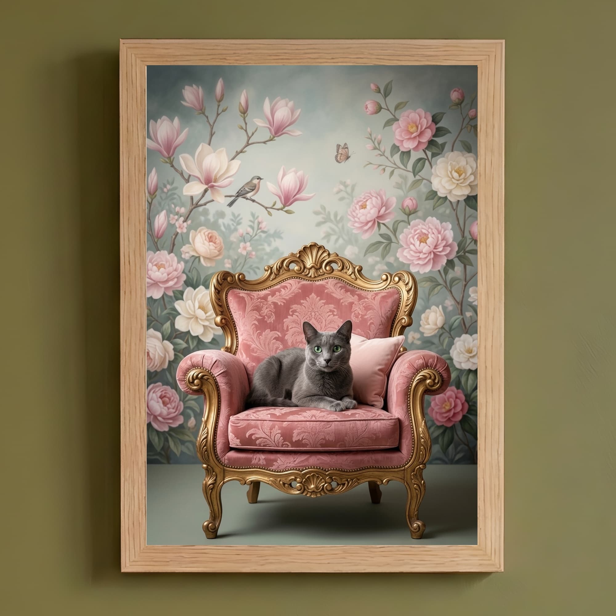 Russian Blue Shabby Pink Oil-Painting Rococo Framed Art Print (A4)