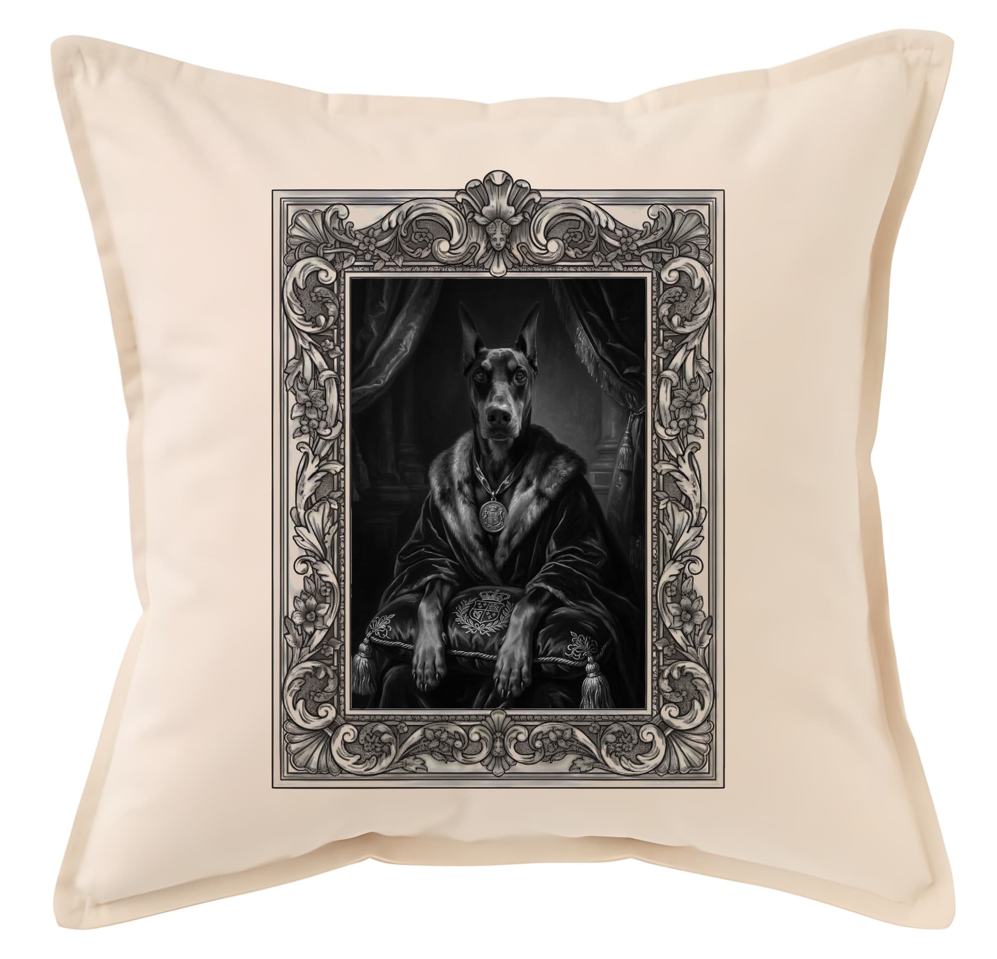 Doberman Renaissance Portrait Throw Cushion (Framed Design)