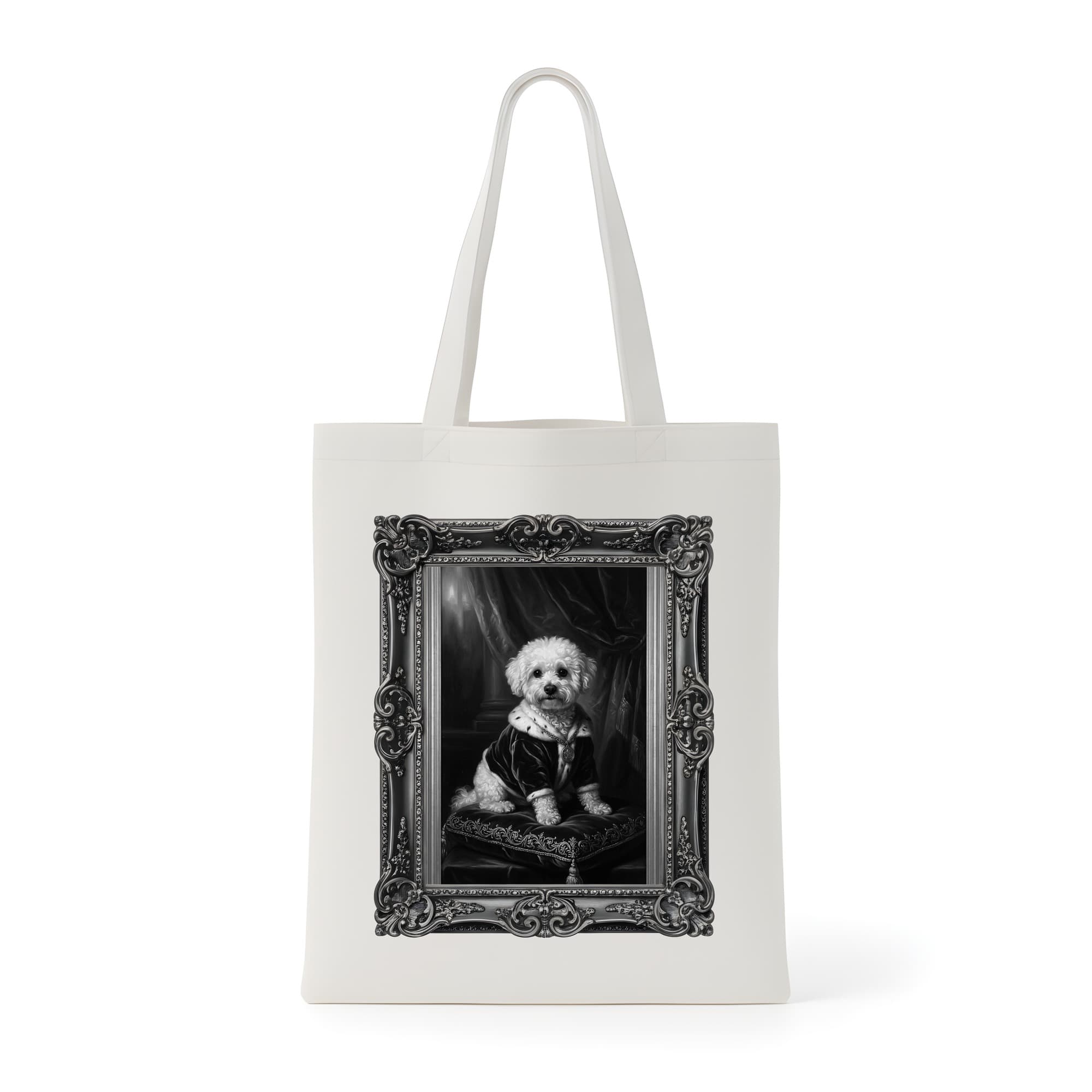bichon frise Renaissance Portrait Tote Bag (Monochrome Print, Framed Design)