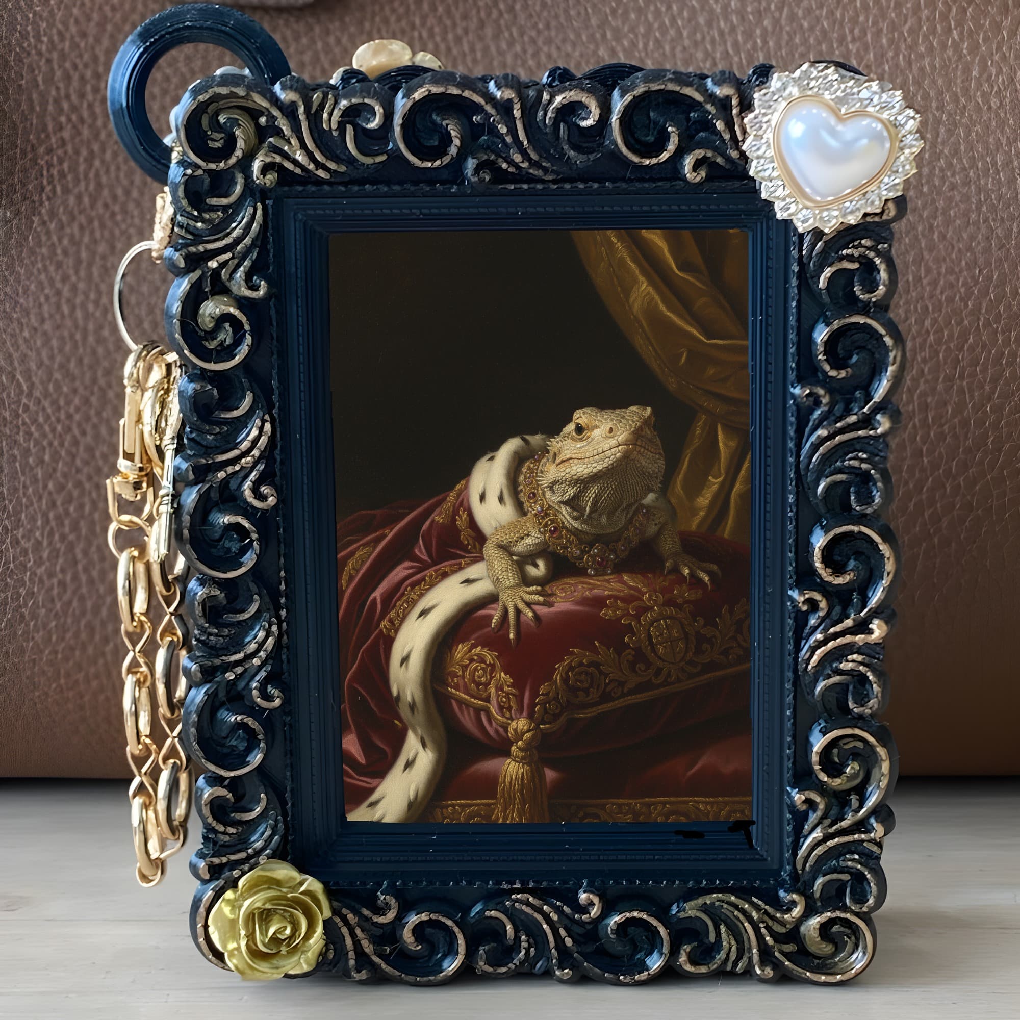 サバクイグアナのルネサンス肖像画バッグチャーム(ブラック) 5