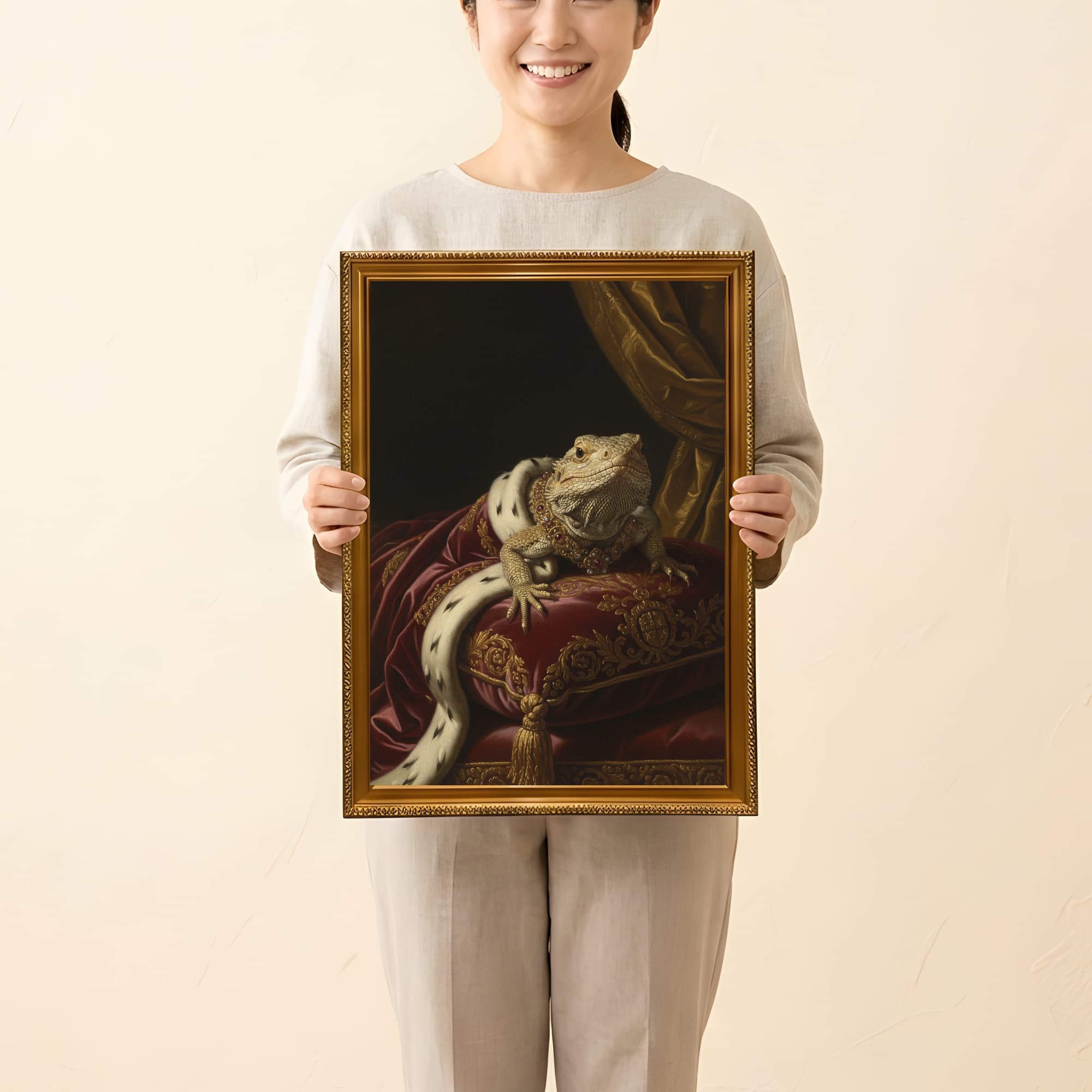 サバクイグアナのルネサンス肖像画額装プリント(A3サイズ) 2