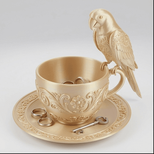 ベニコンゴウインコのルネサンス肖像画アクセサリートレイ(シルクゴールド)