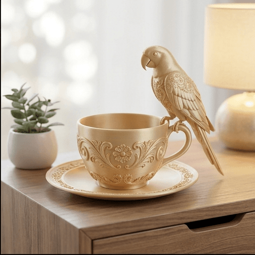 ベニコンゴウインコのルネサンス肖像画アクセサリートレイ(シルクゴールド) 2