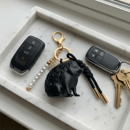 Hedgehog Renaissance Portrait Keychain (Silky Black) 2