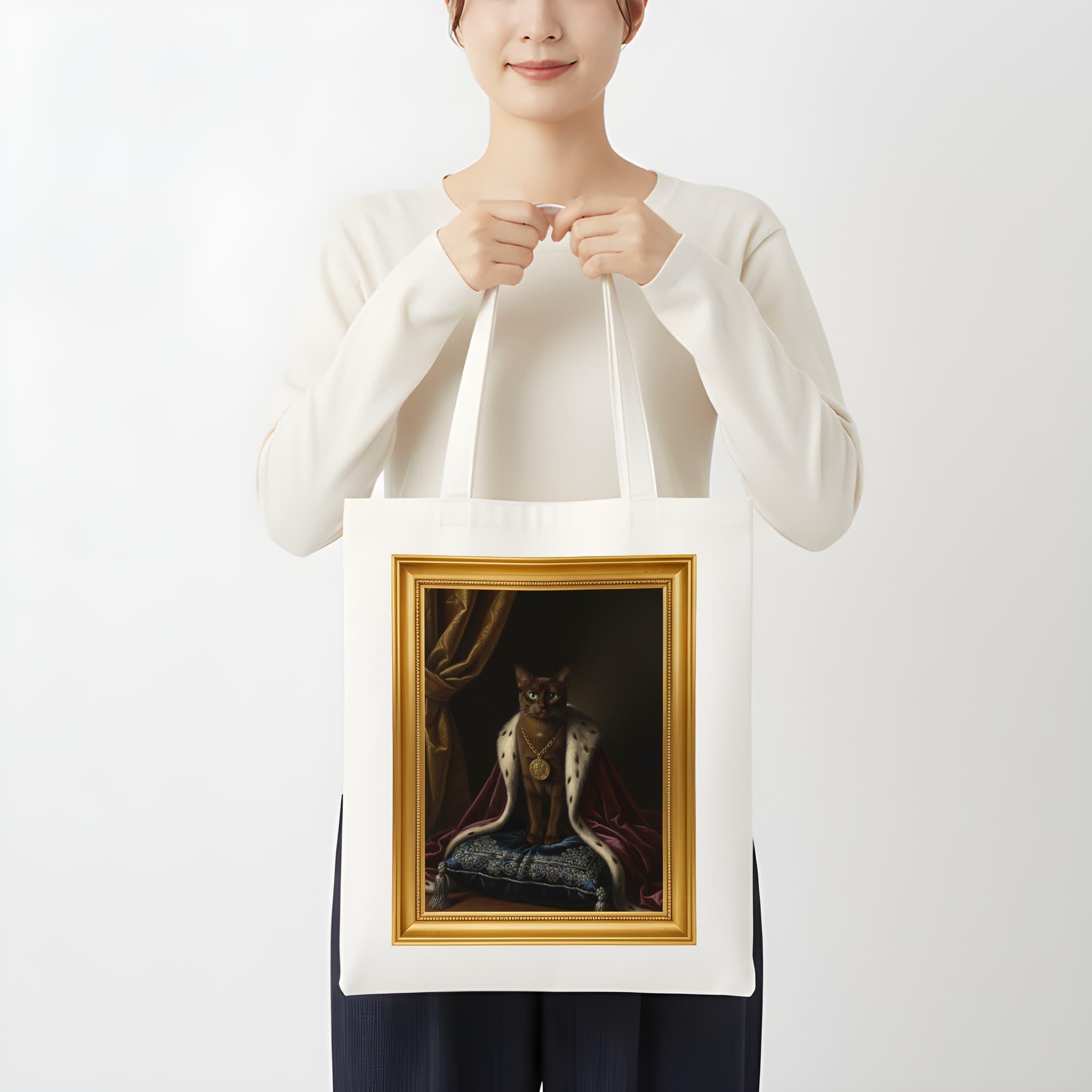 Burmese Renaissance Portrait Tote Bag (Color Print, Framed Design) 3