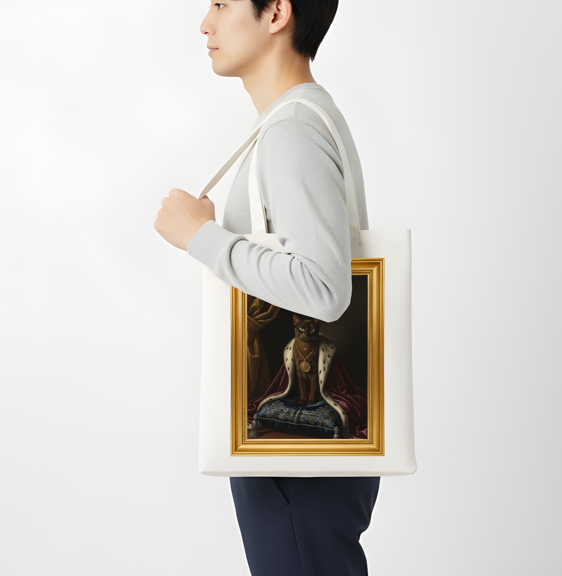 Burmese Renaissance Portrait Tote Bag (Color Print, Framed Design) 4