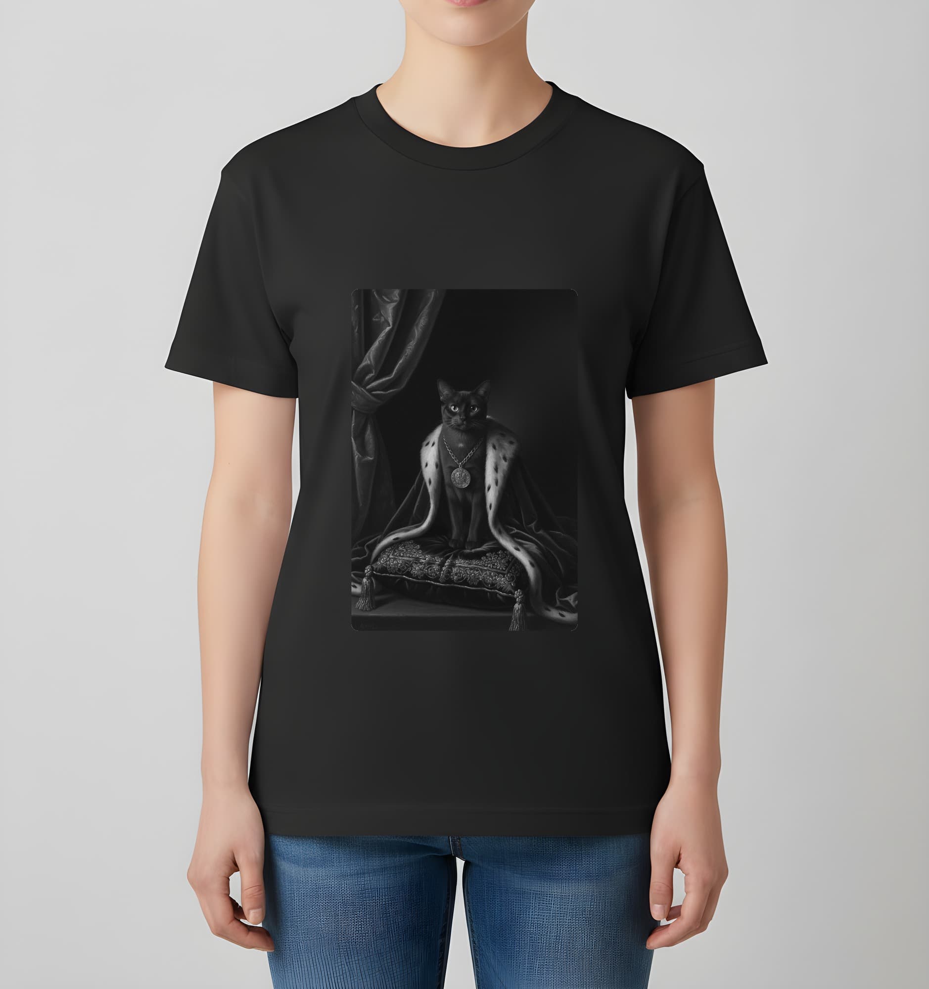 バーミーズのルネサンス肖像画Tシャツ(ブラック・モノクロプリント・額縁なし) 4