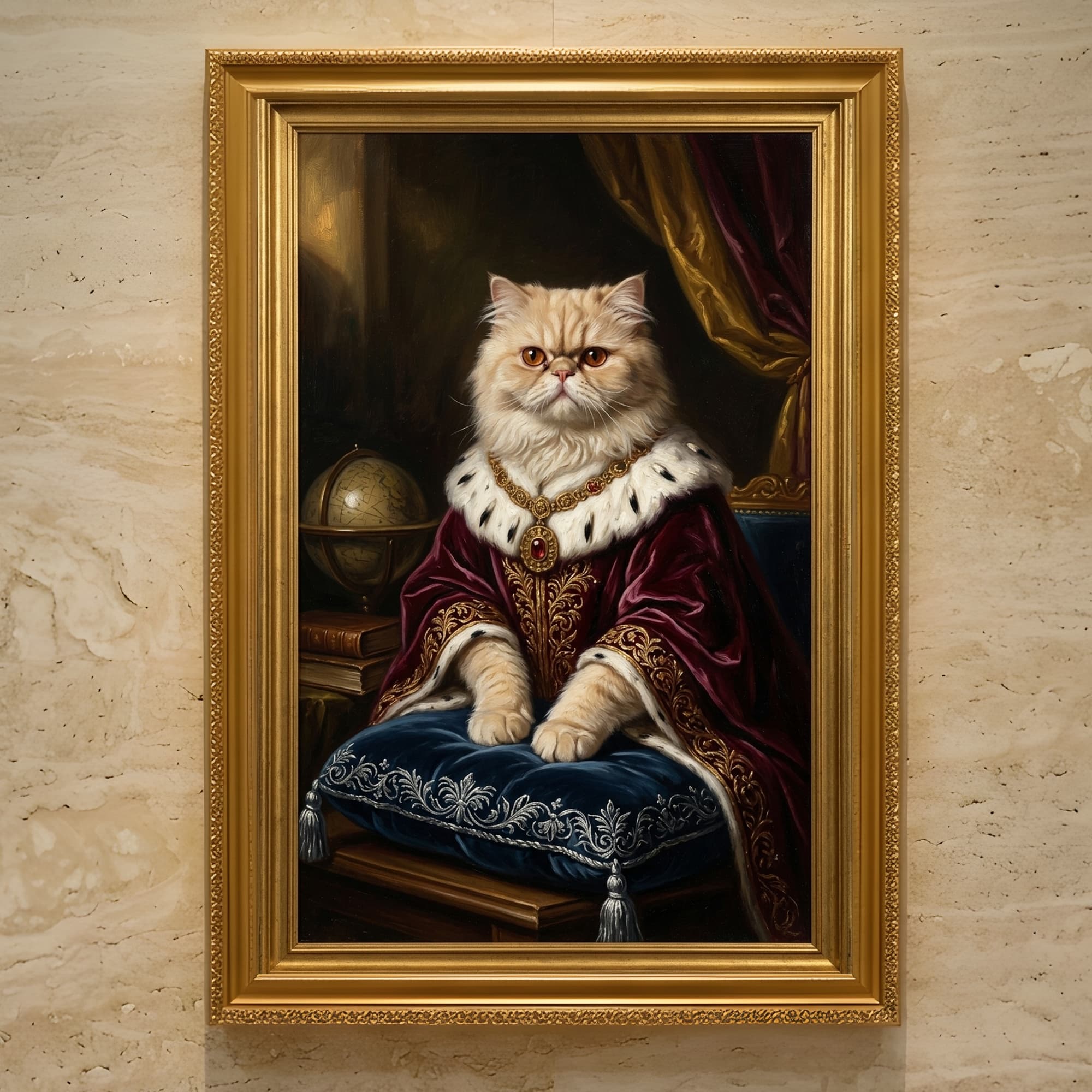 ペルシャ猫のルネサンス肖像画額装プリント(A3サイズ)