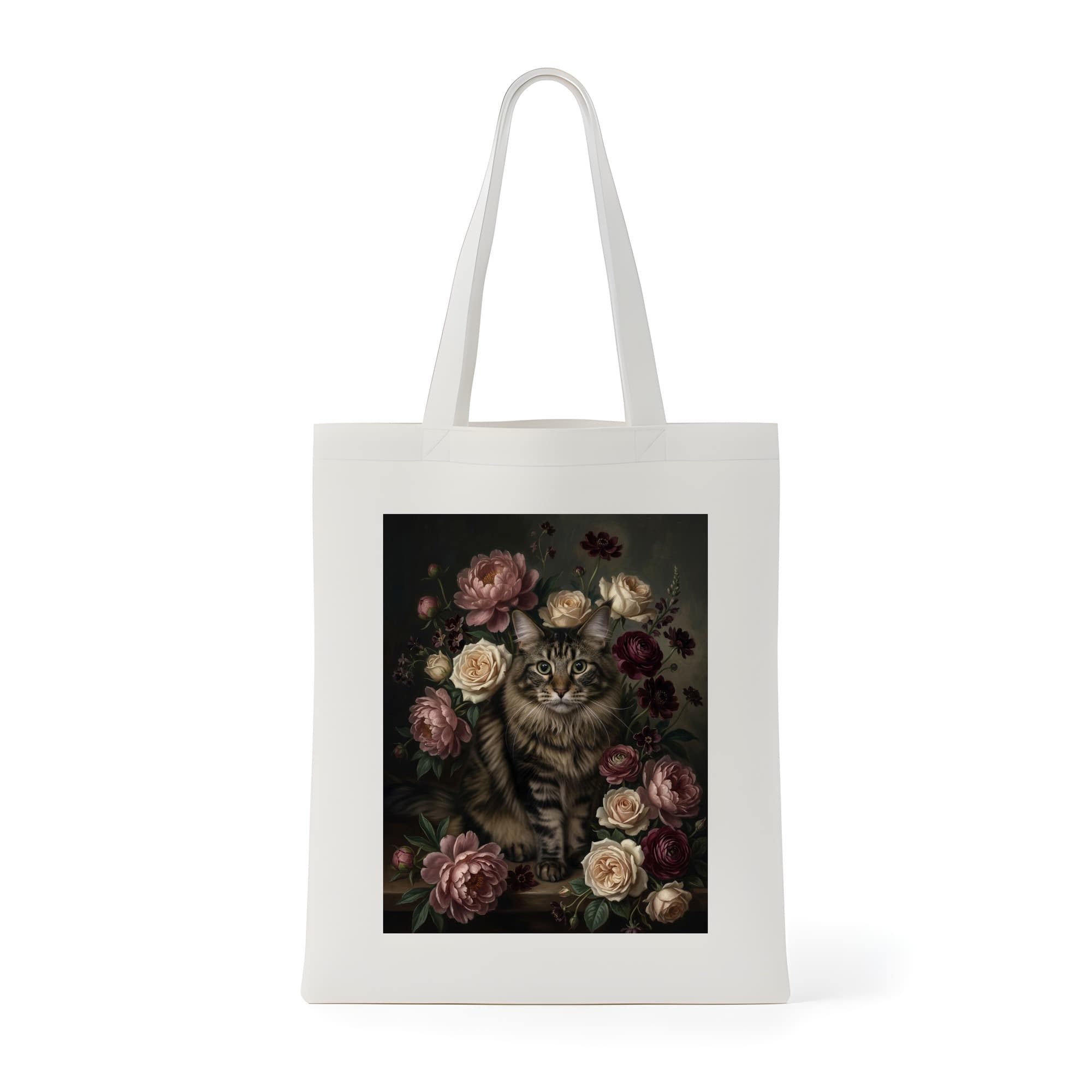 Maine Coon Floral Oil-Painting Floral Tote Bag
