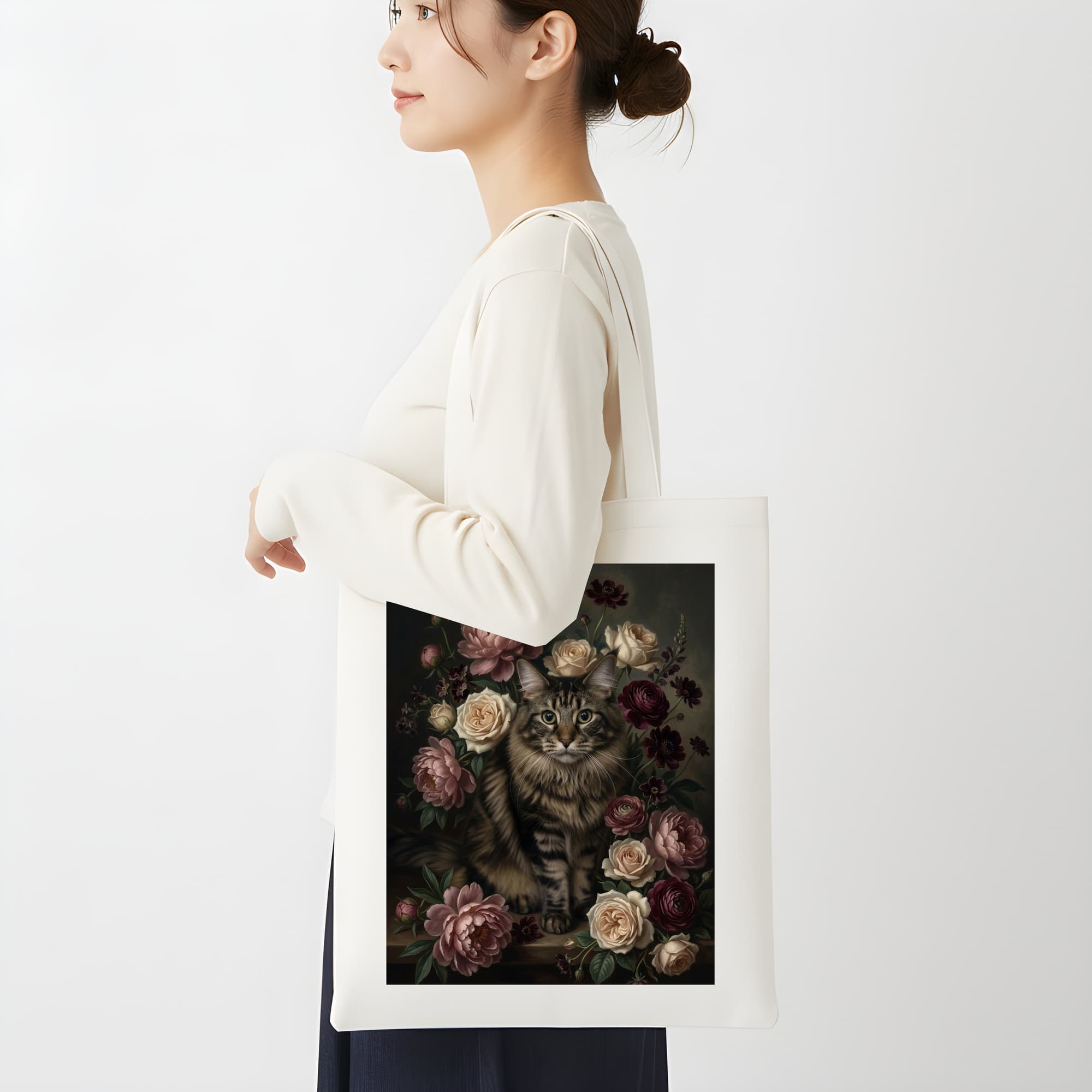 Maine Coon Floral Oil-Painting Floral Tote Bag 2