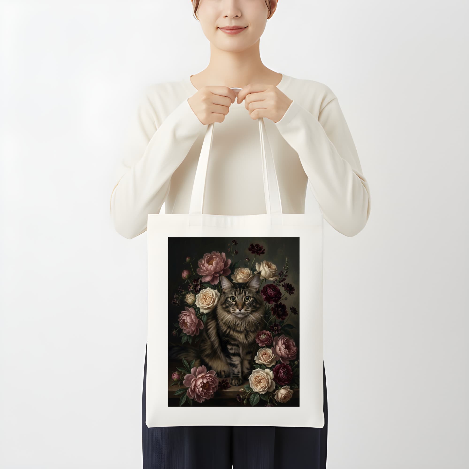 Maine Coon Floral Oil-Painting Floral Tote Bag 3