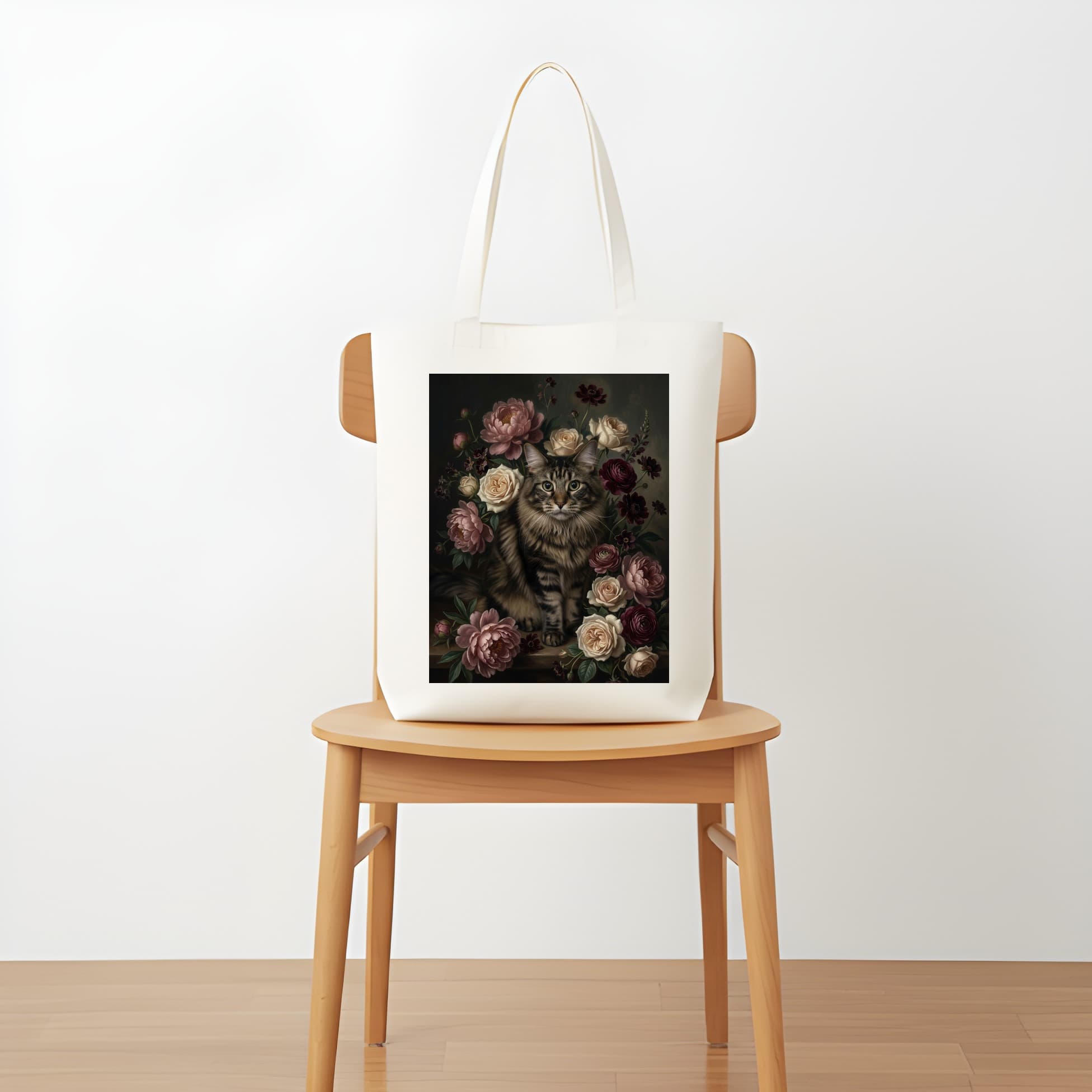 Maine Coon Floral Oil-Painting Floral Tote Bag 5