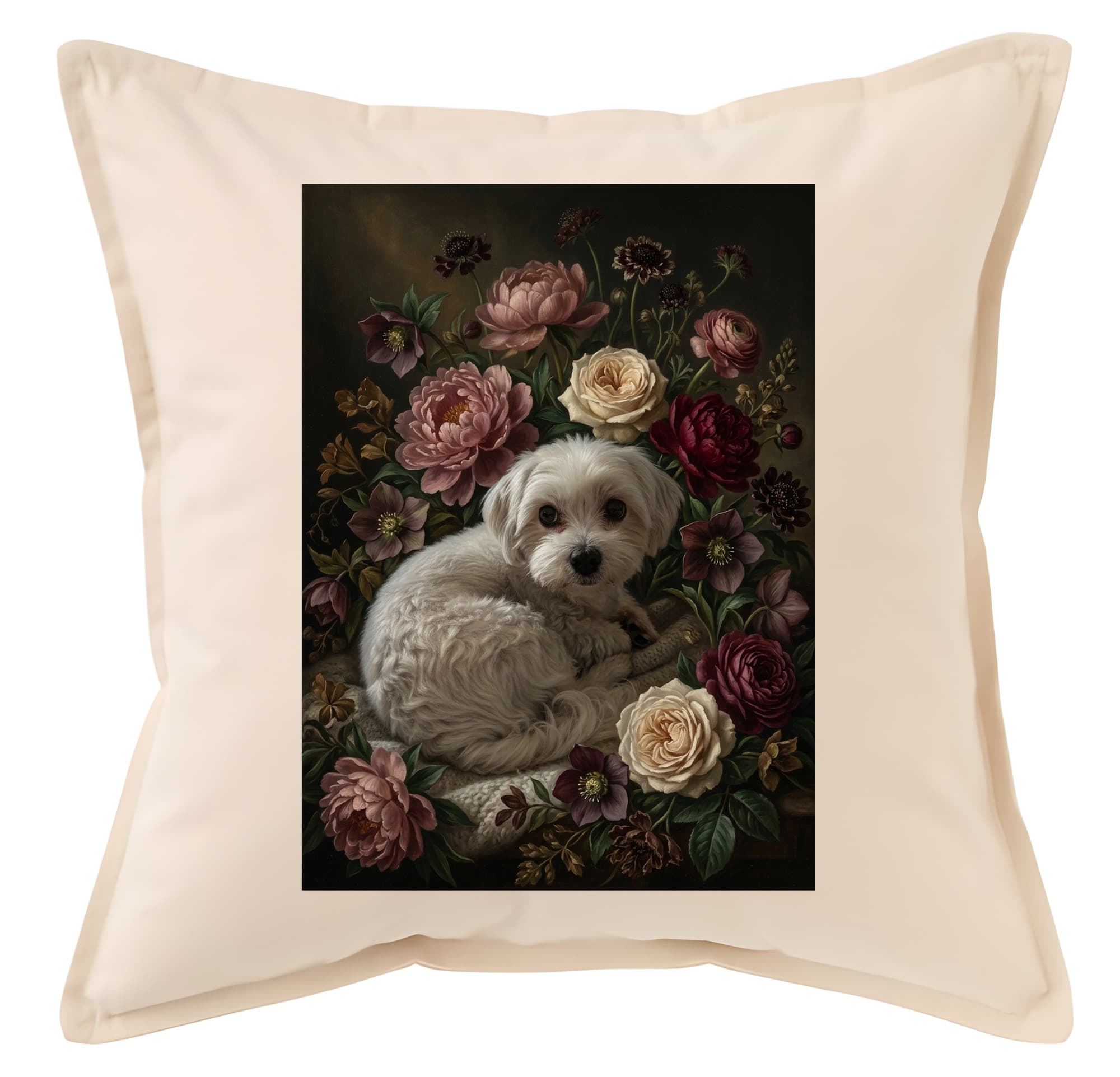 Maltese Floral Oil-Painting Floral Cushion
