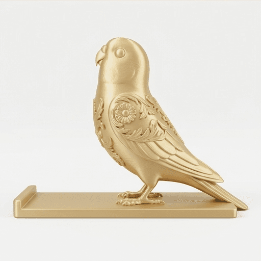アキクサインコのルネサンス肖像画スマホスタンド(シルクゴールド) 4