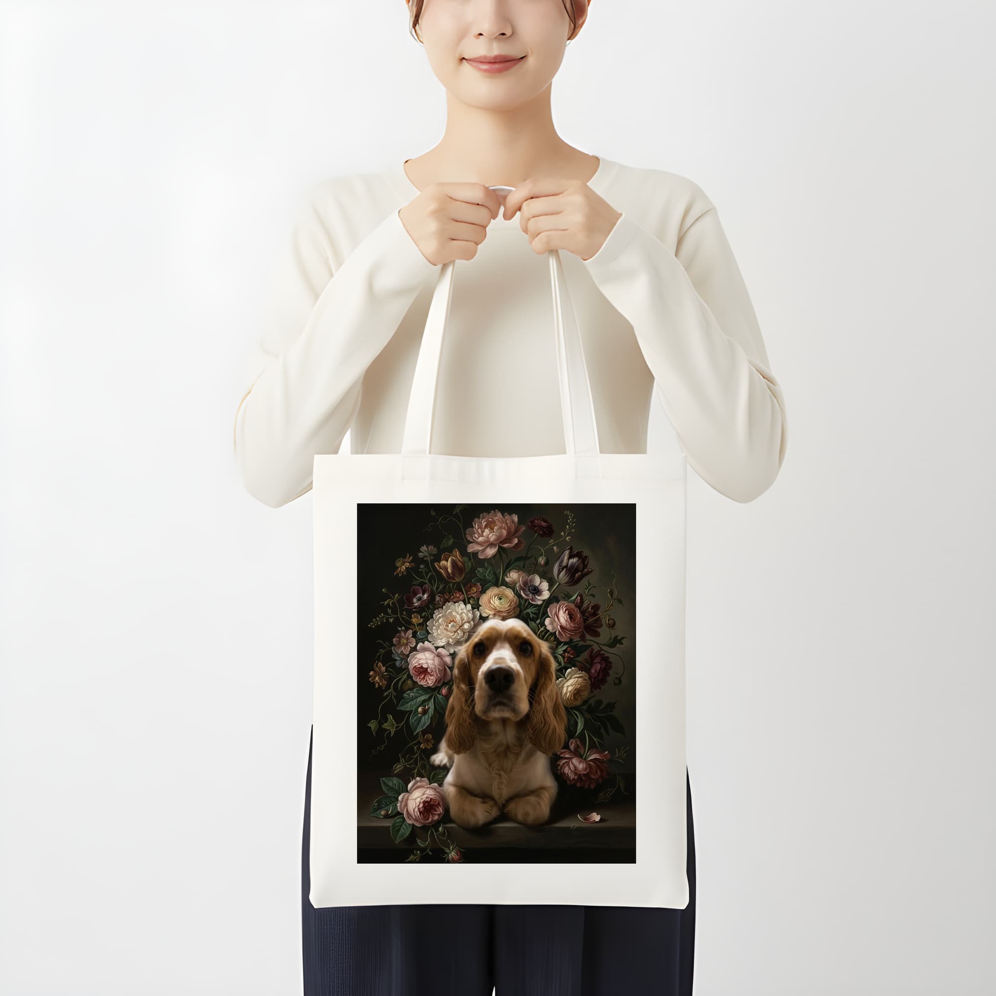 cocker spaniel Floral Oil-Painting Floral Tote Bag 3