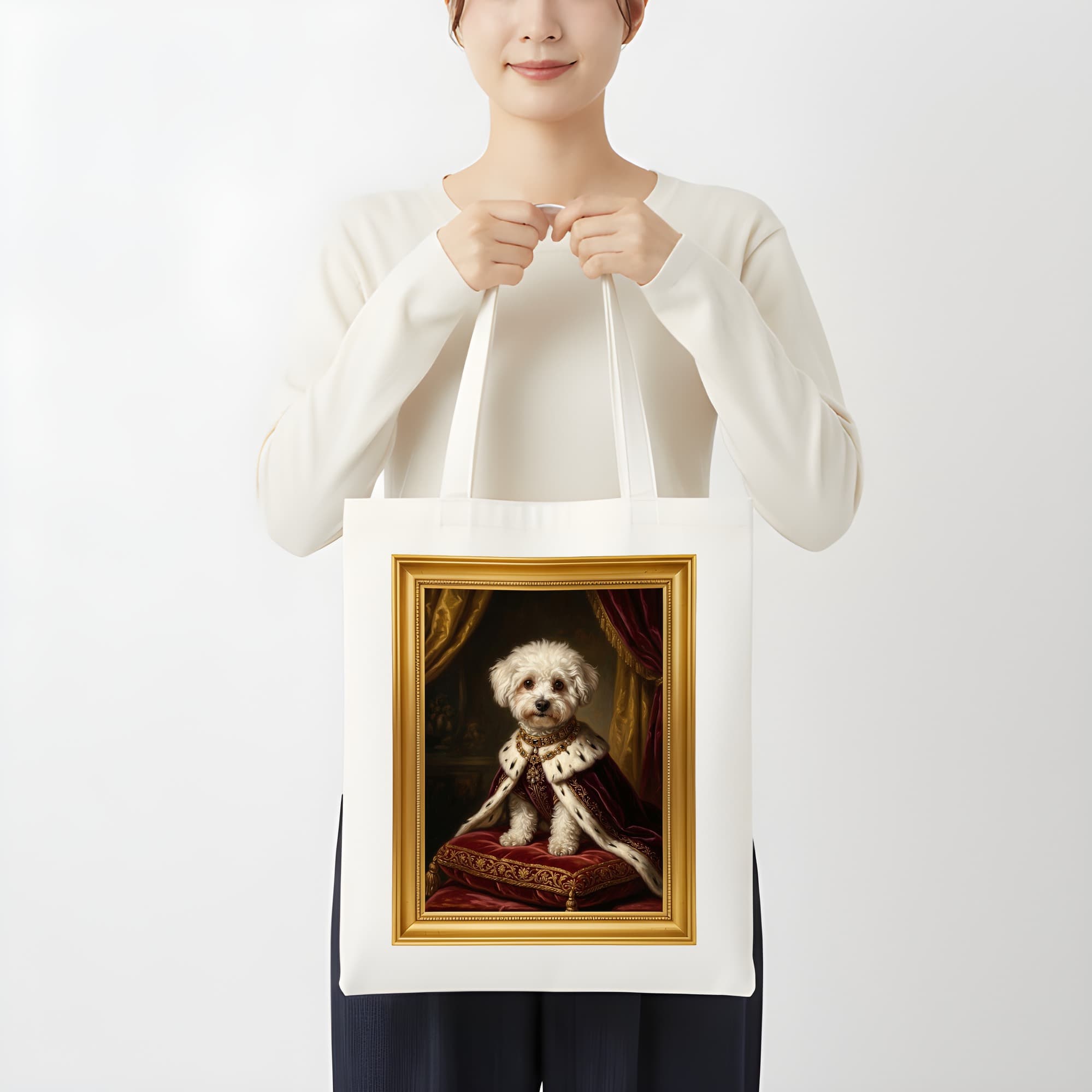 ビションフリーゼのルネサンス肖像画トートバッグ(カラープリント・額縁デザインあり) 3