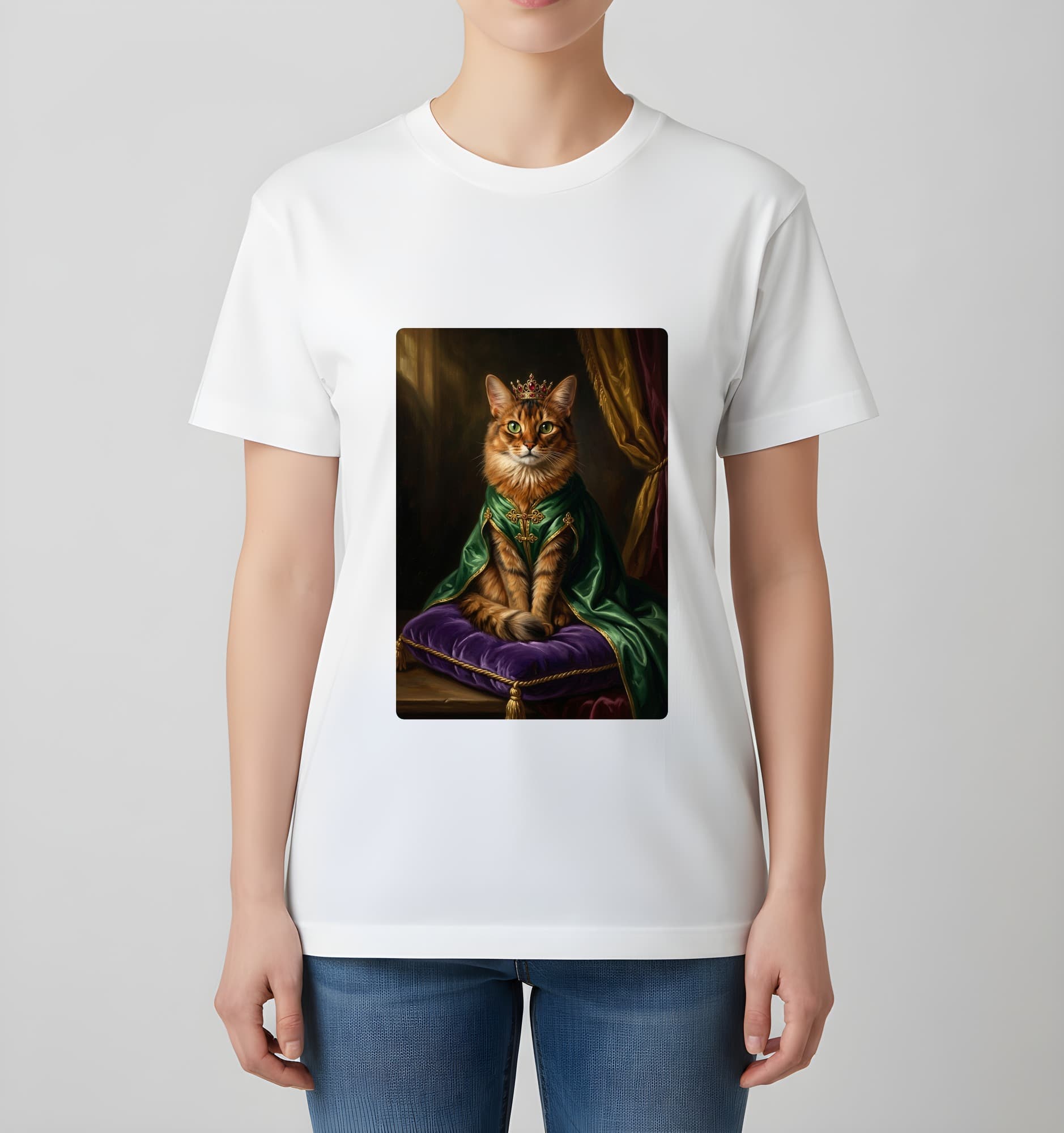 ソマリのルネサンス肖像画Tシャツ(ホワイト・カラープリント・額縁なし) 4