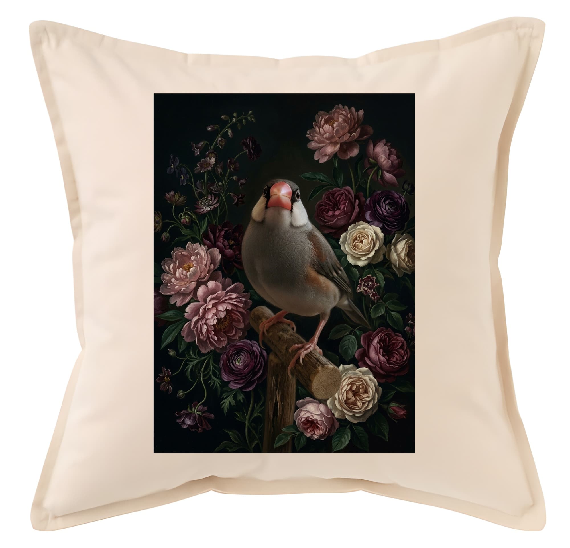 文鳥・ブンチョウの花の油絵風アート花柄クッション