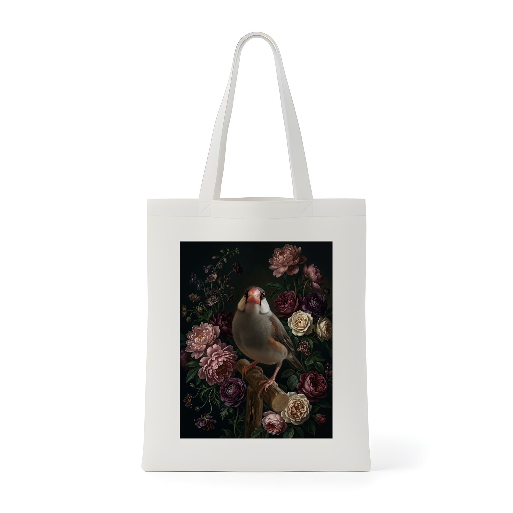 文鳥・ブンチョウの花の油絵風アート花柄トートバッグ