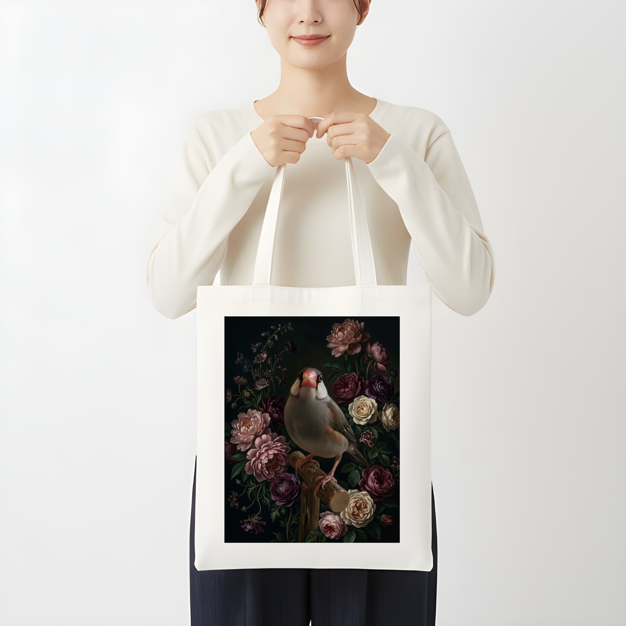 Java sparrow Floral Oil-Painting Floral Tote Bag 3
