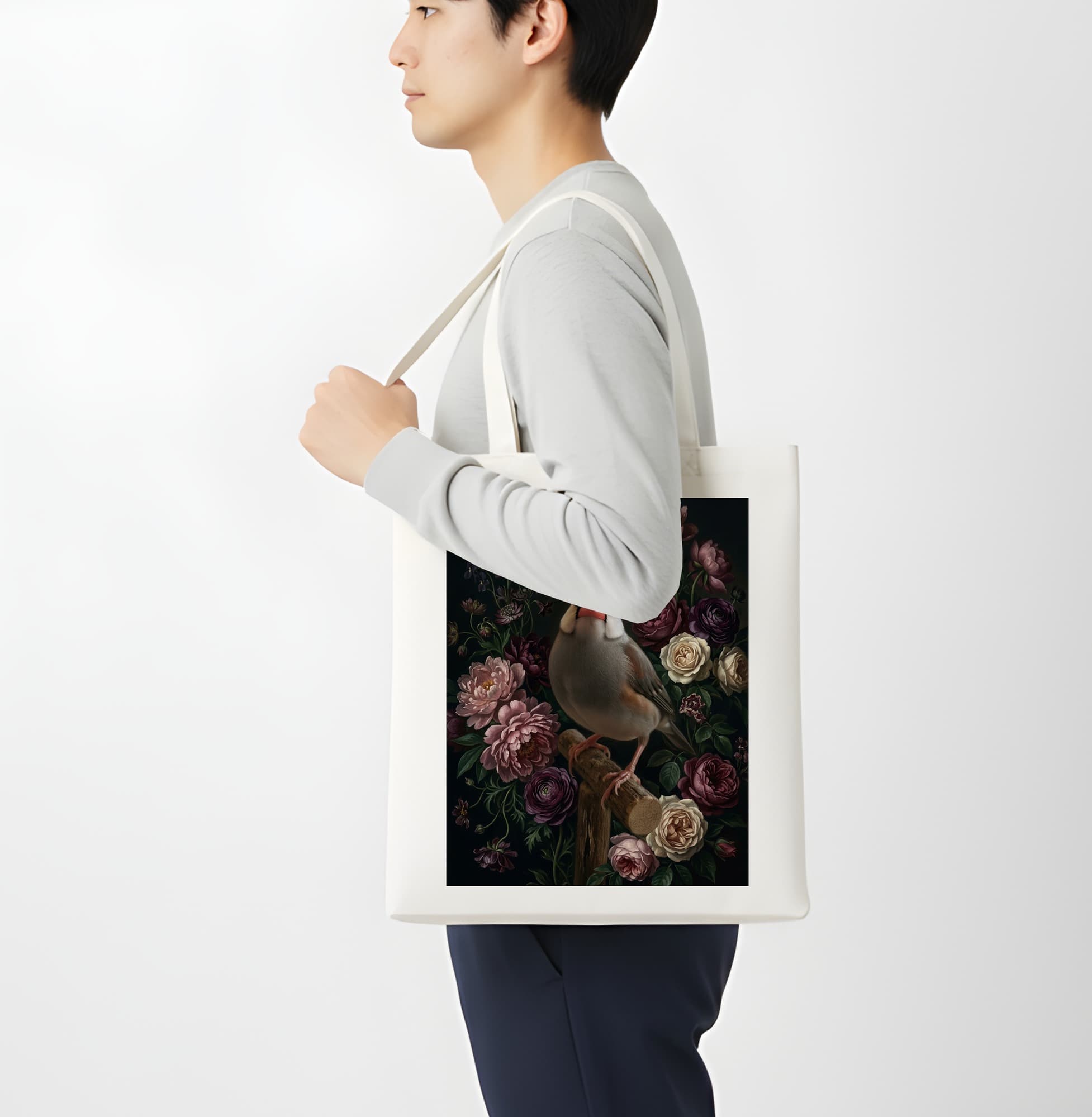 Java sparrow Floral Oil-Painting Floral Tote Bag 4