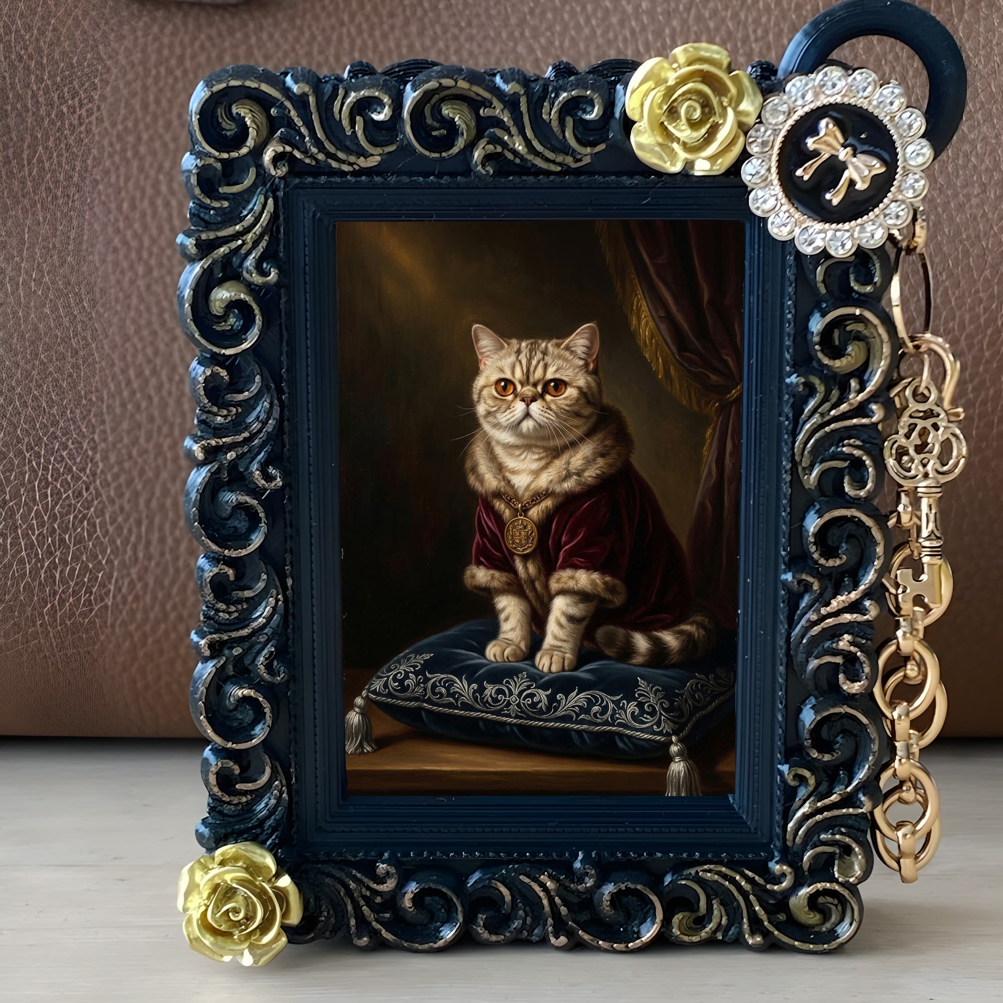 Exotic Shorthair Renaissance Portrait Bag Charm (Black) 2
