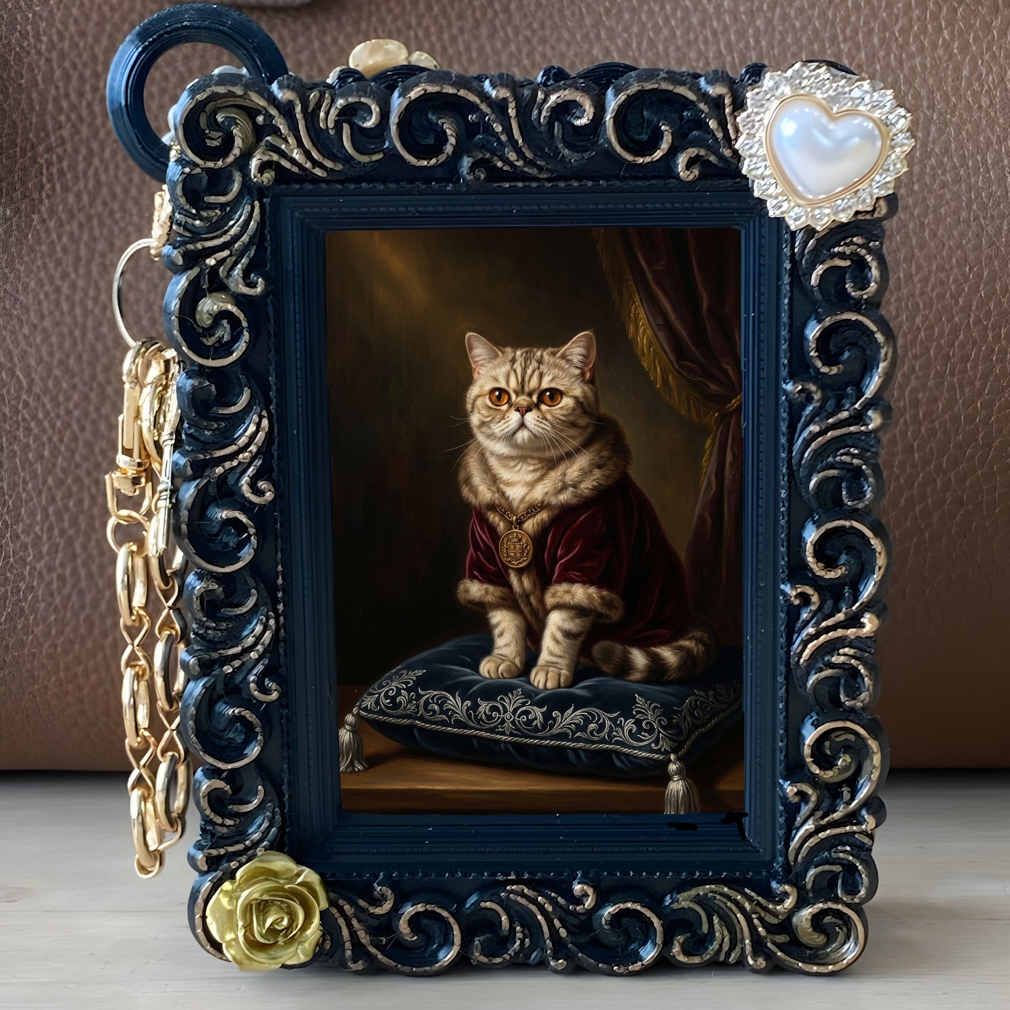 Exotic Shorthair Renaissance Portrait Bag Charm (Black) 5