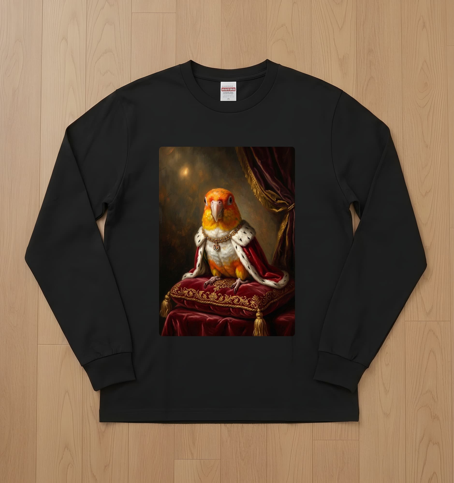シロハラインコのルネサンス肖像画長袖Tシャツ(ブラック)