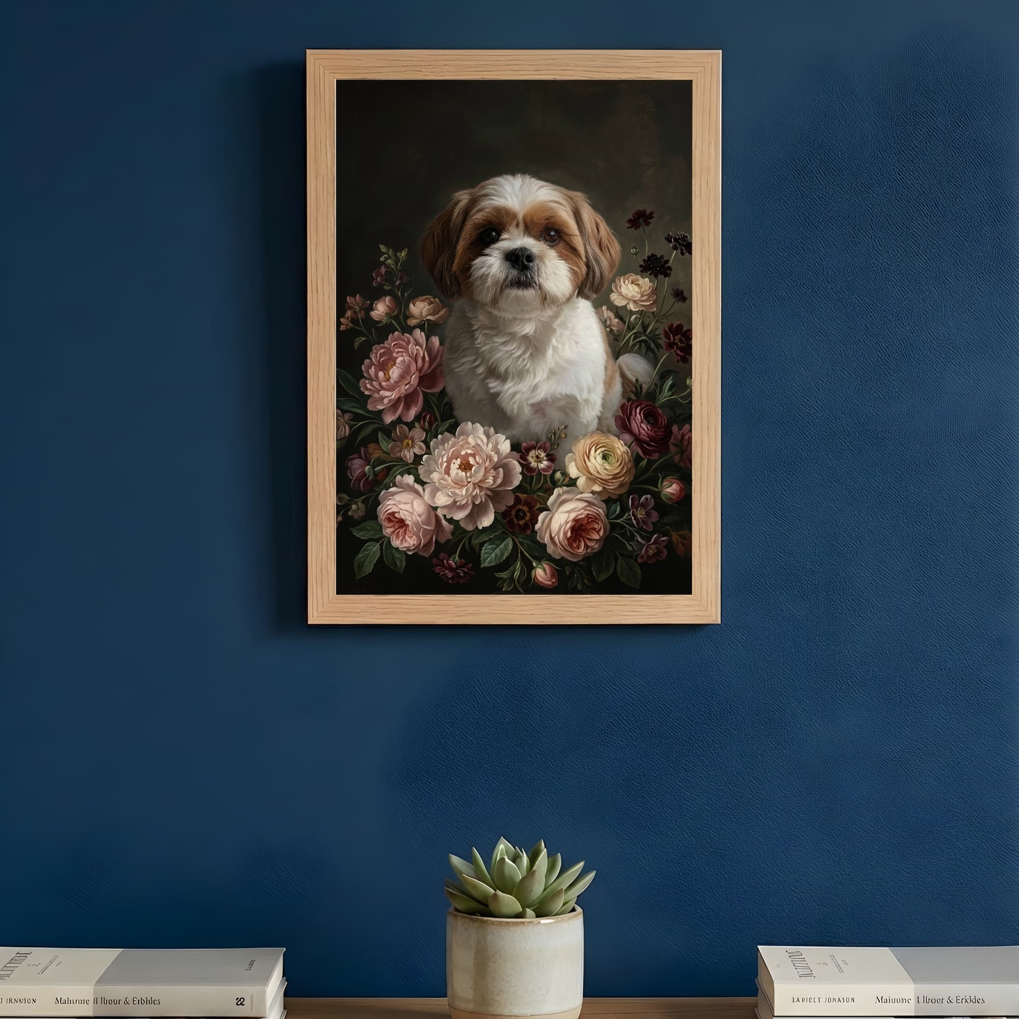 Shih Tzu Floral Oil-Painting Floral Framed Art Print (A4) 3