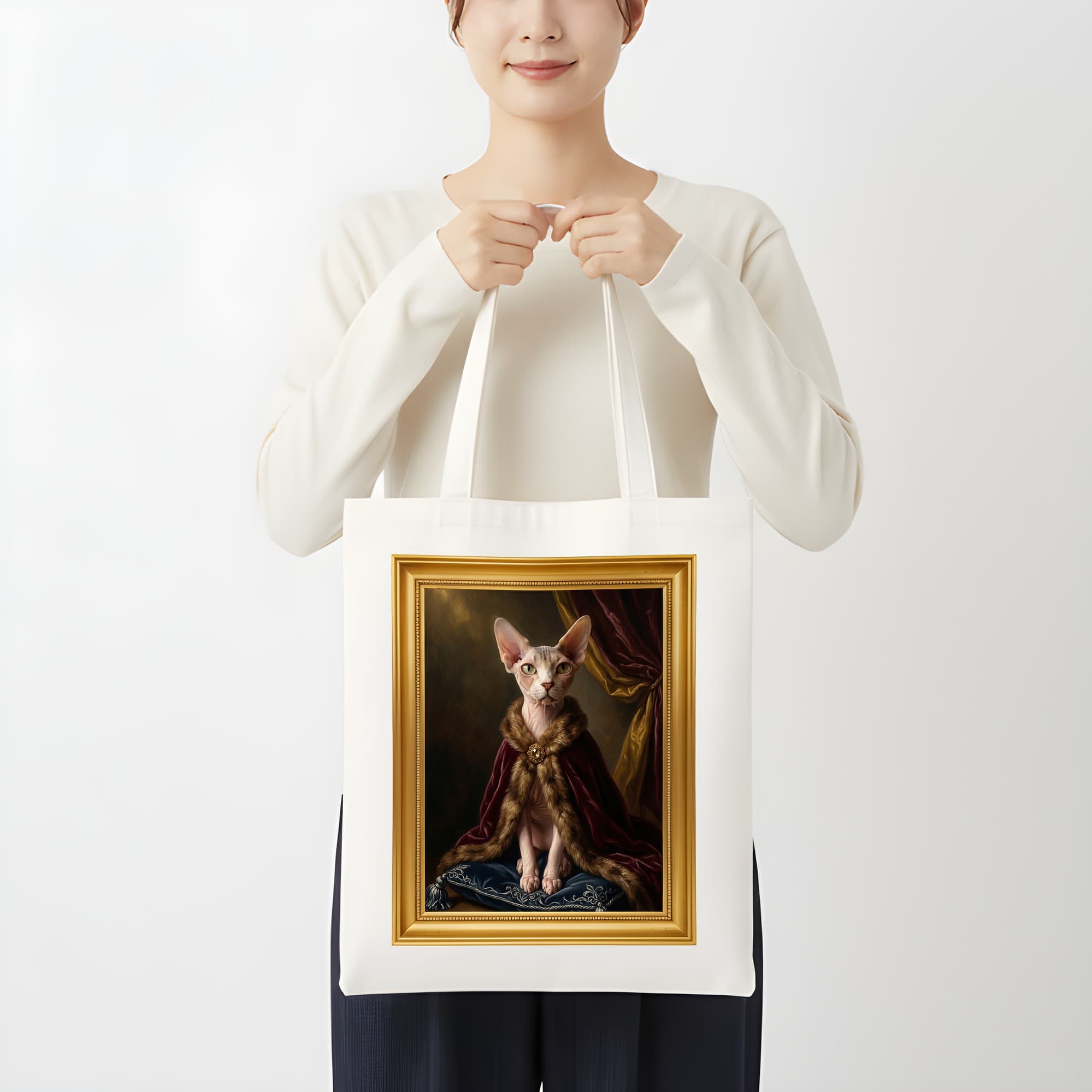 スフィンクスのルネサンス肖像画トートバッグ(カラープリント・額縁デザインあり) 3