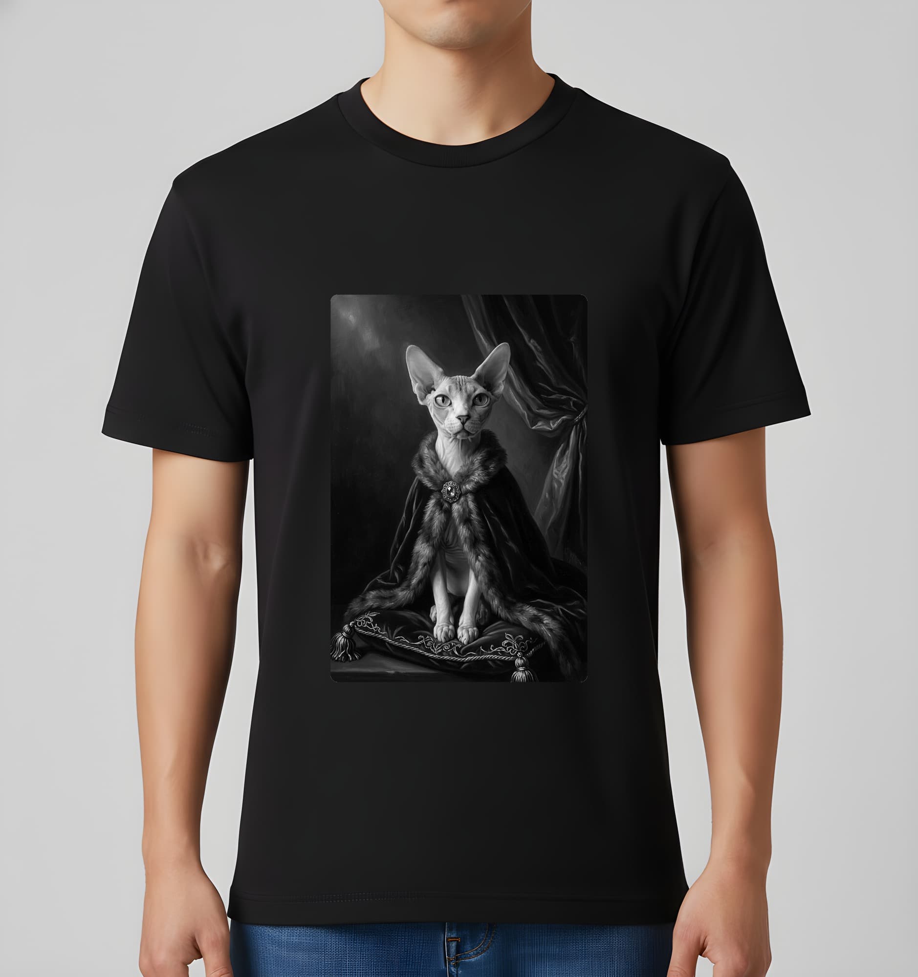 スフィンクスのルネサンス肖像画Tシャツ(ブラック・モノクロプリント・額縁なし) 3