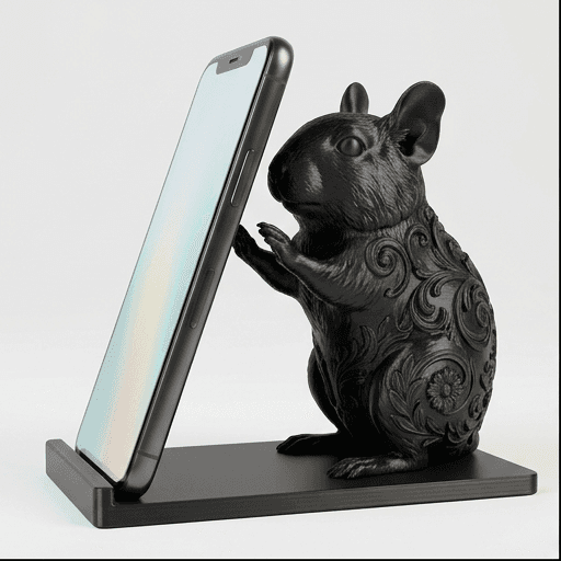 デグーのルネサンス肖像画スマホスタンド(シルクブラック)