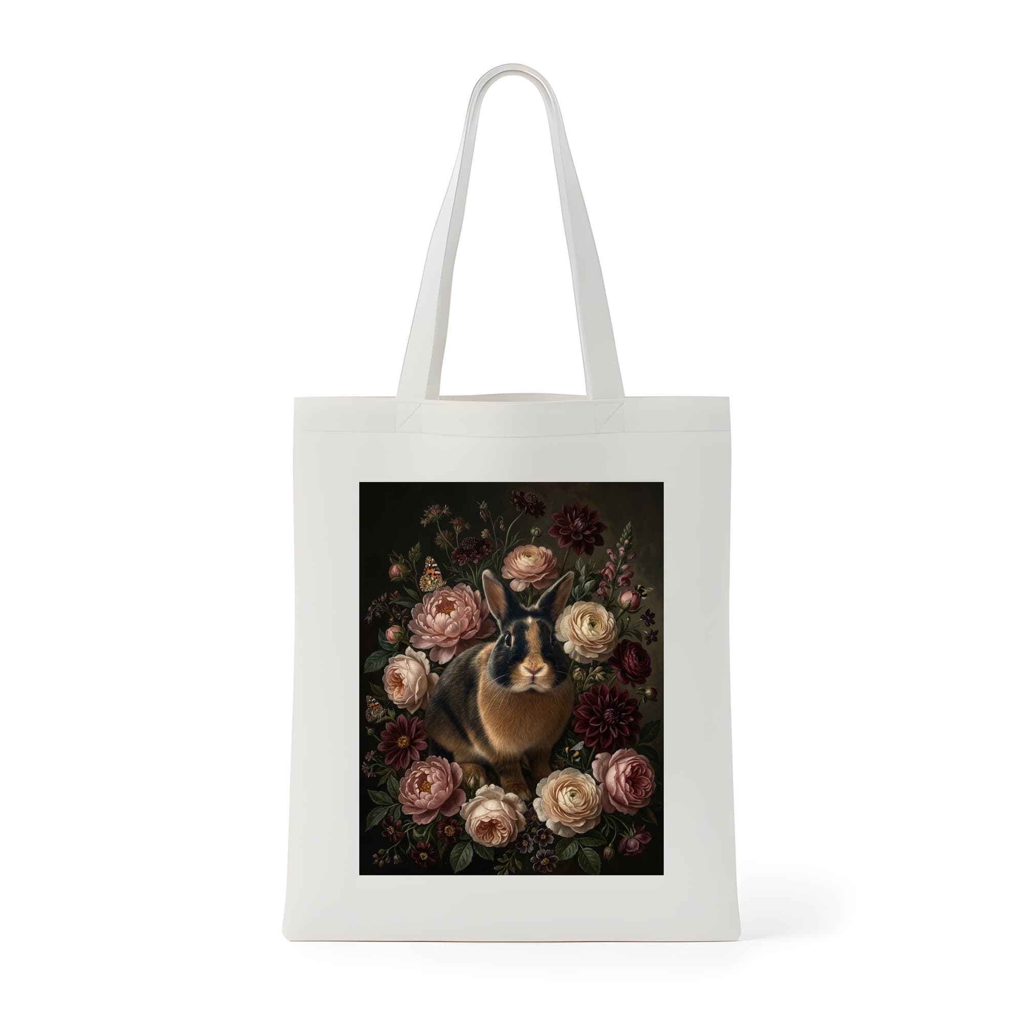 Harlequin rabbit Floral Oil-Painting Floral Tote Bag