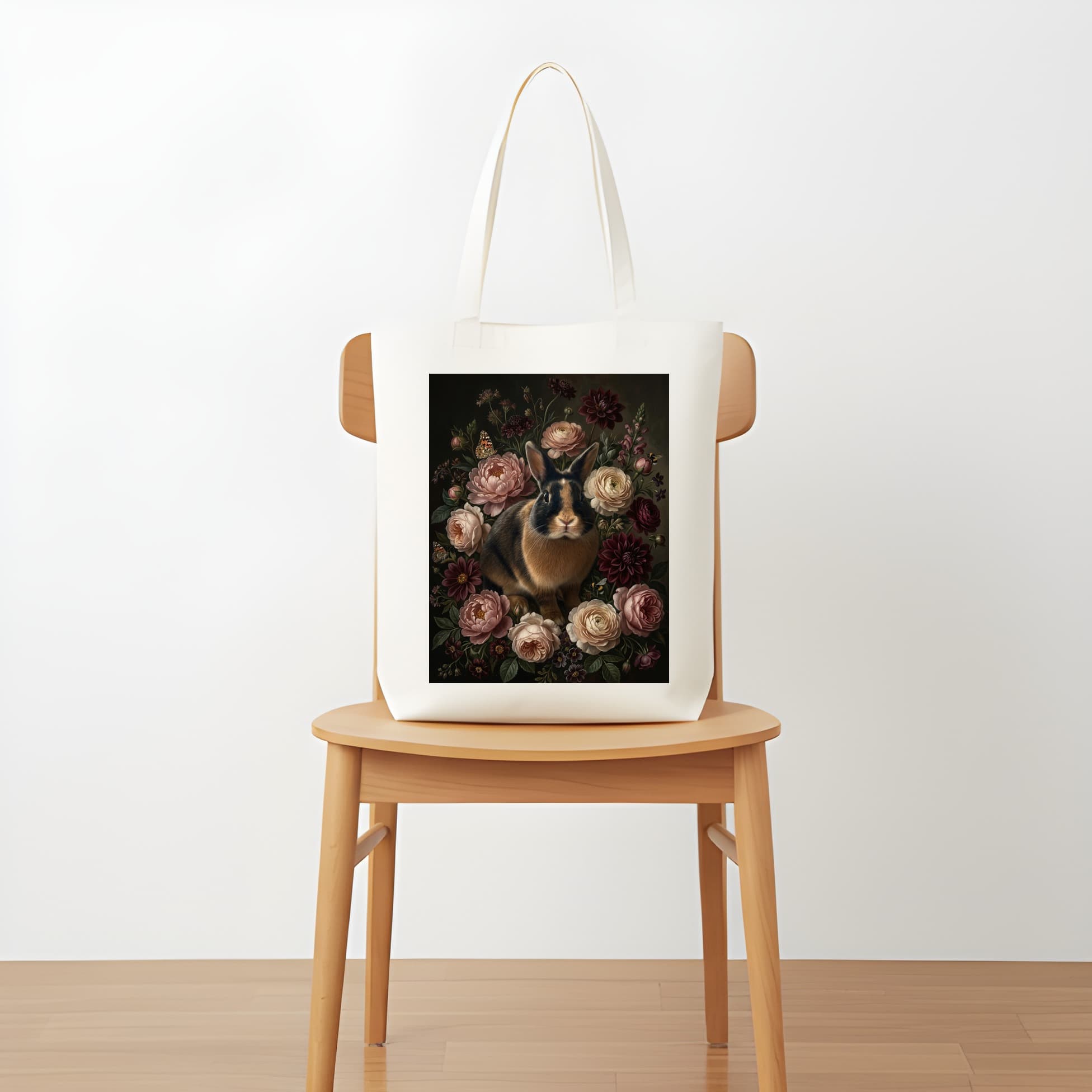 Harlequin rabbit Floral Oil-Painting Floral Tote Bag 5