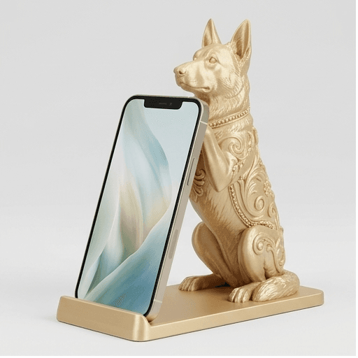 ジャーマンシェパードのルネサンス肖像画スマホスタンド(シルクゴールド)