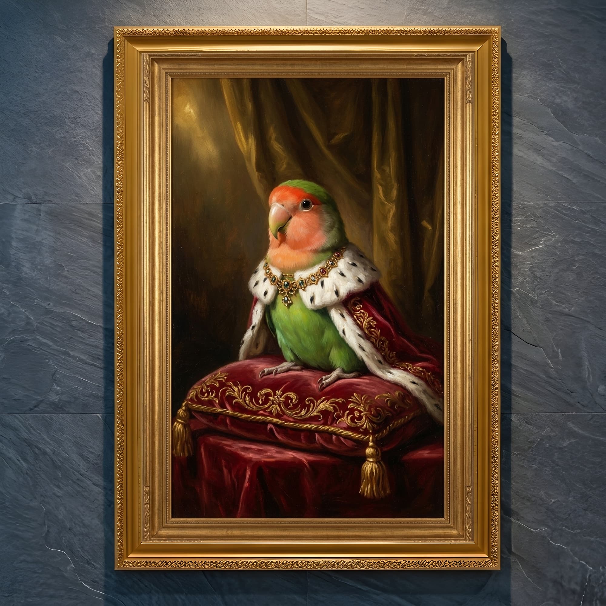 コザクラインコのルネサンス肖像画額装プリント(A4金縁)