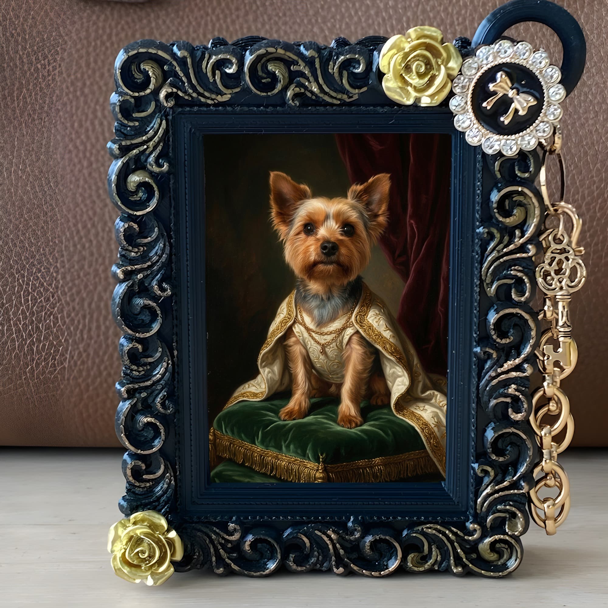 Yorkshire terrier Renaissance Portrait Bag Charm (Black) 2