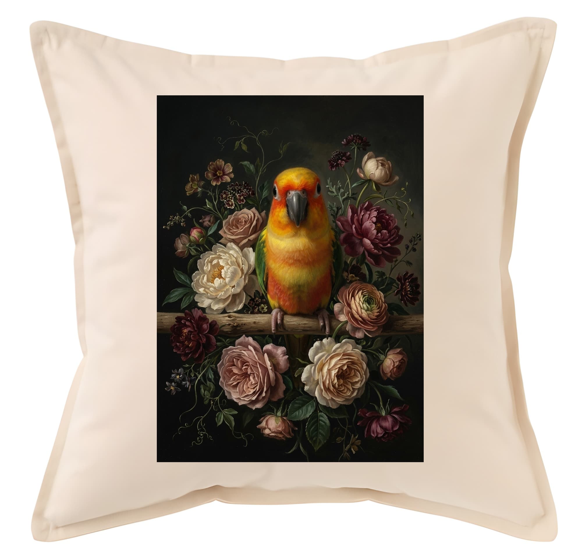 ナナイロメキシコインコの花の油絵風アート花柄クッション