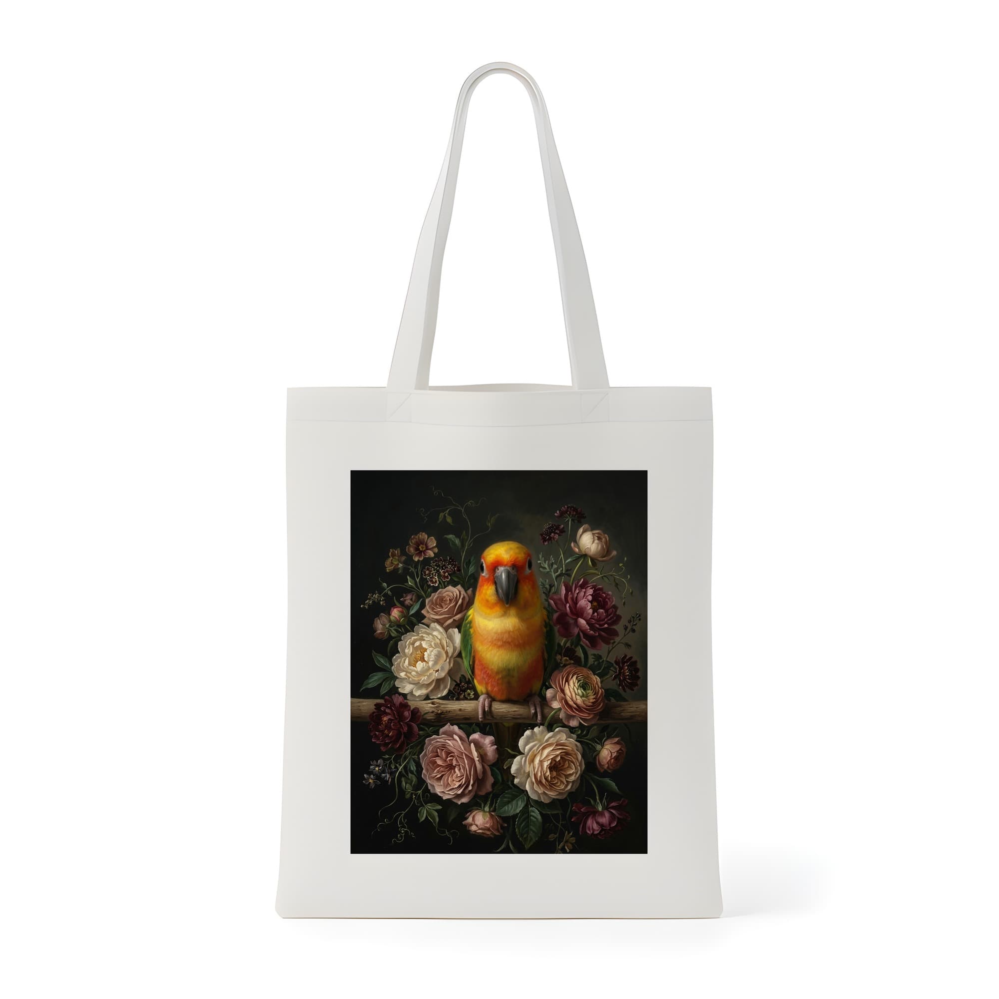ナナイロメキシコインコの花の油絵風アート花柄トートバッグ