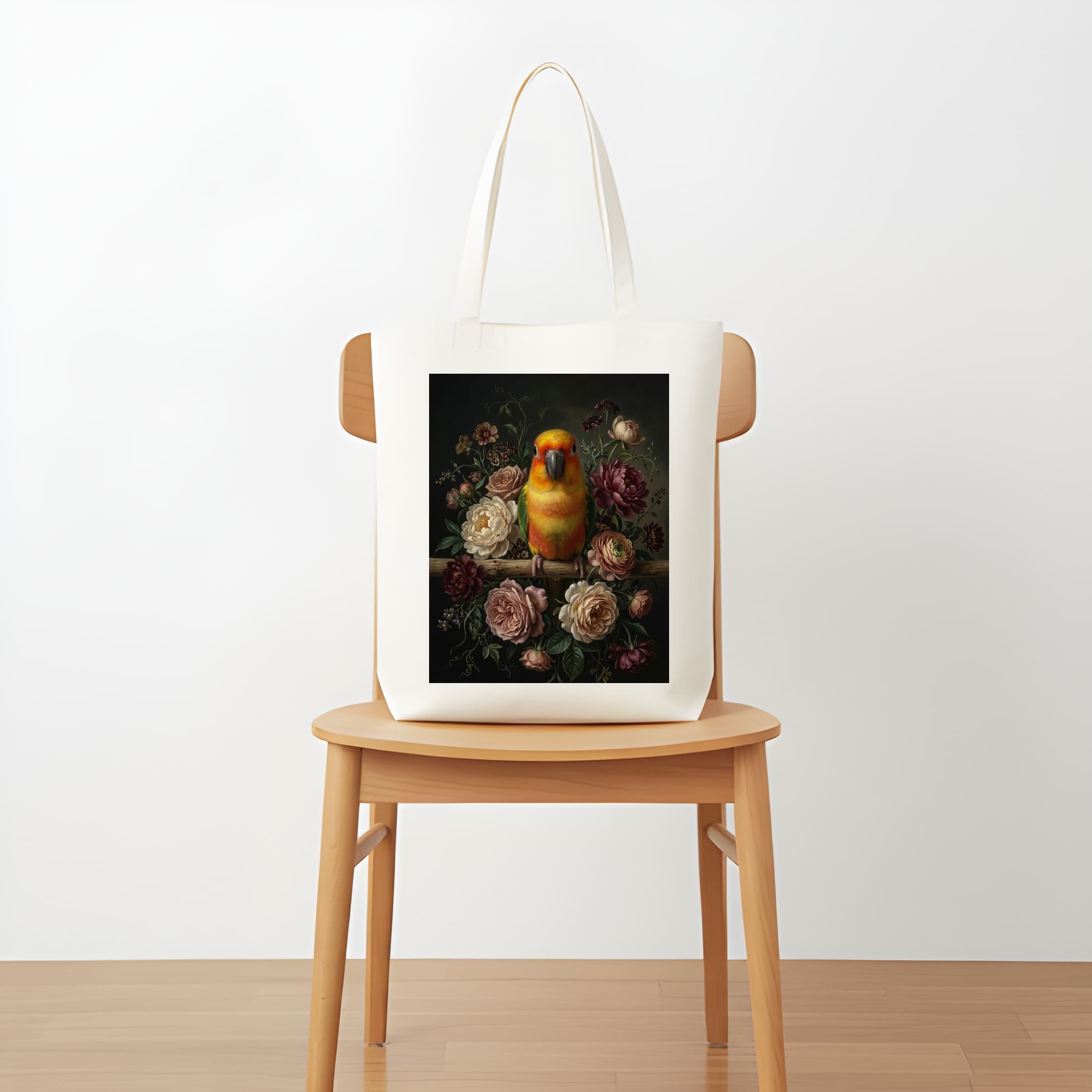 ナナイロメキシコインコの花の油絵風アート花柄トートバッグ 5