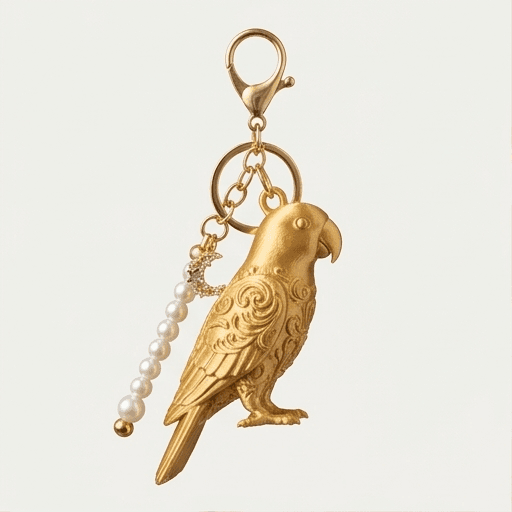 オオハナインコのルネサンス肖像画キーホルダー(シルクゴールド)