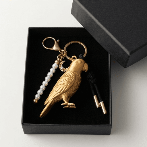 オオハナインコのルネサンス肖像画キーホルダー(シルクゴールド) 4