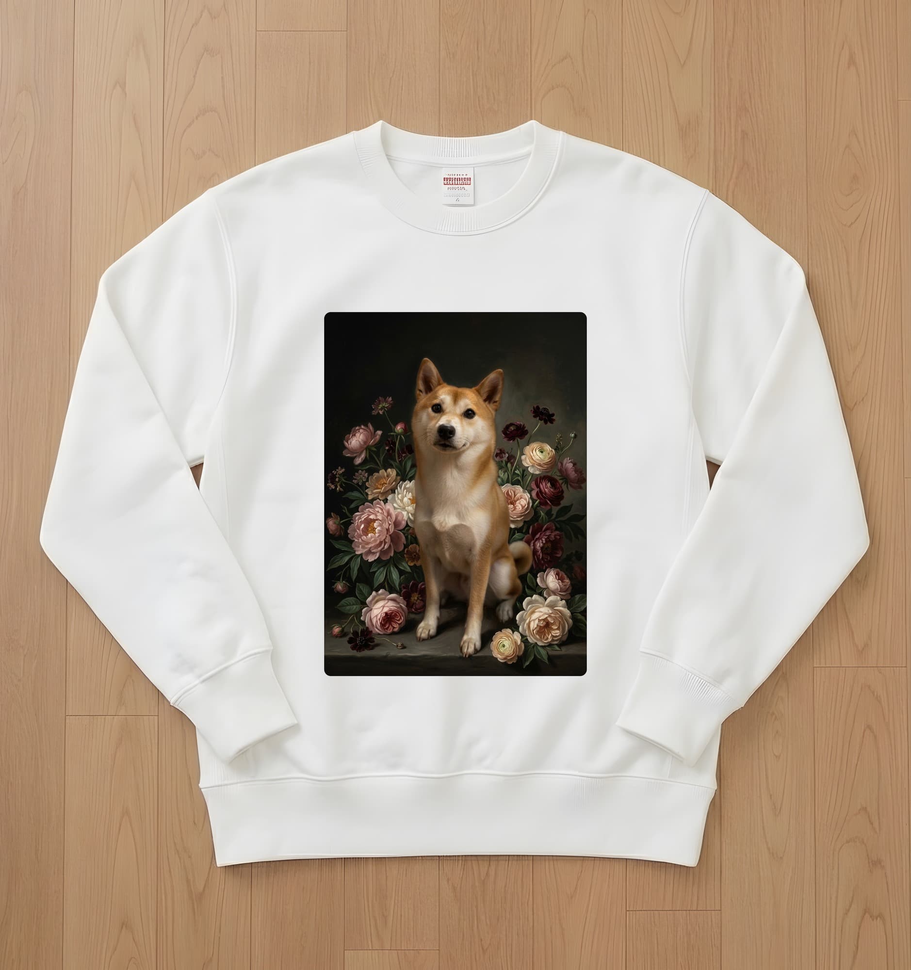 Shiba Inu Floral Oil-Painting Floral Sweatshirt (White)