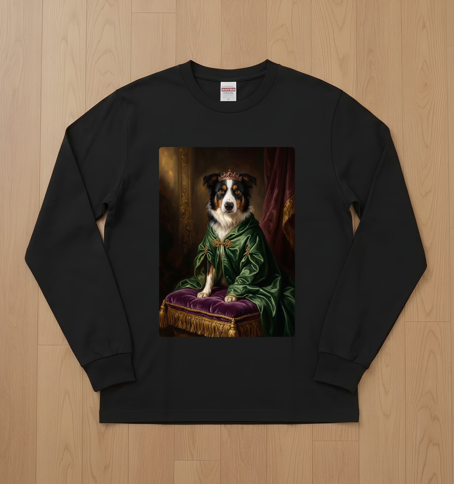 border collie Renaissance Portrait Long Sleeve T-Shirt (Black)